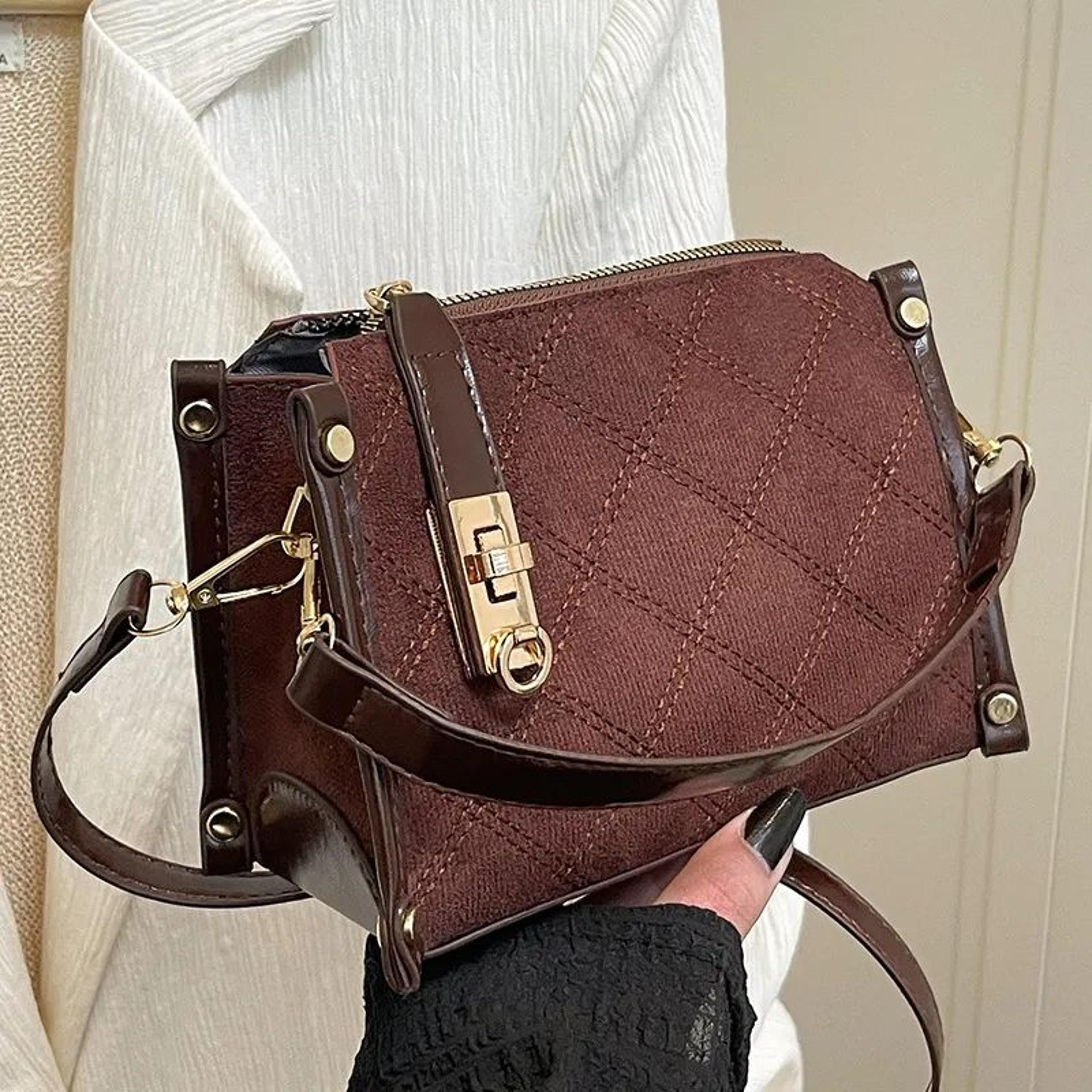 Diamond Quilted Shoulder Bag With Adjustable Strap Retro Crossbody Handbag 2