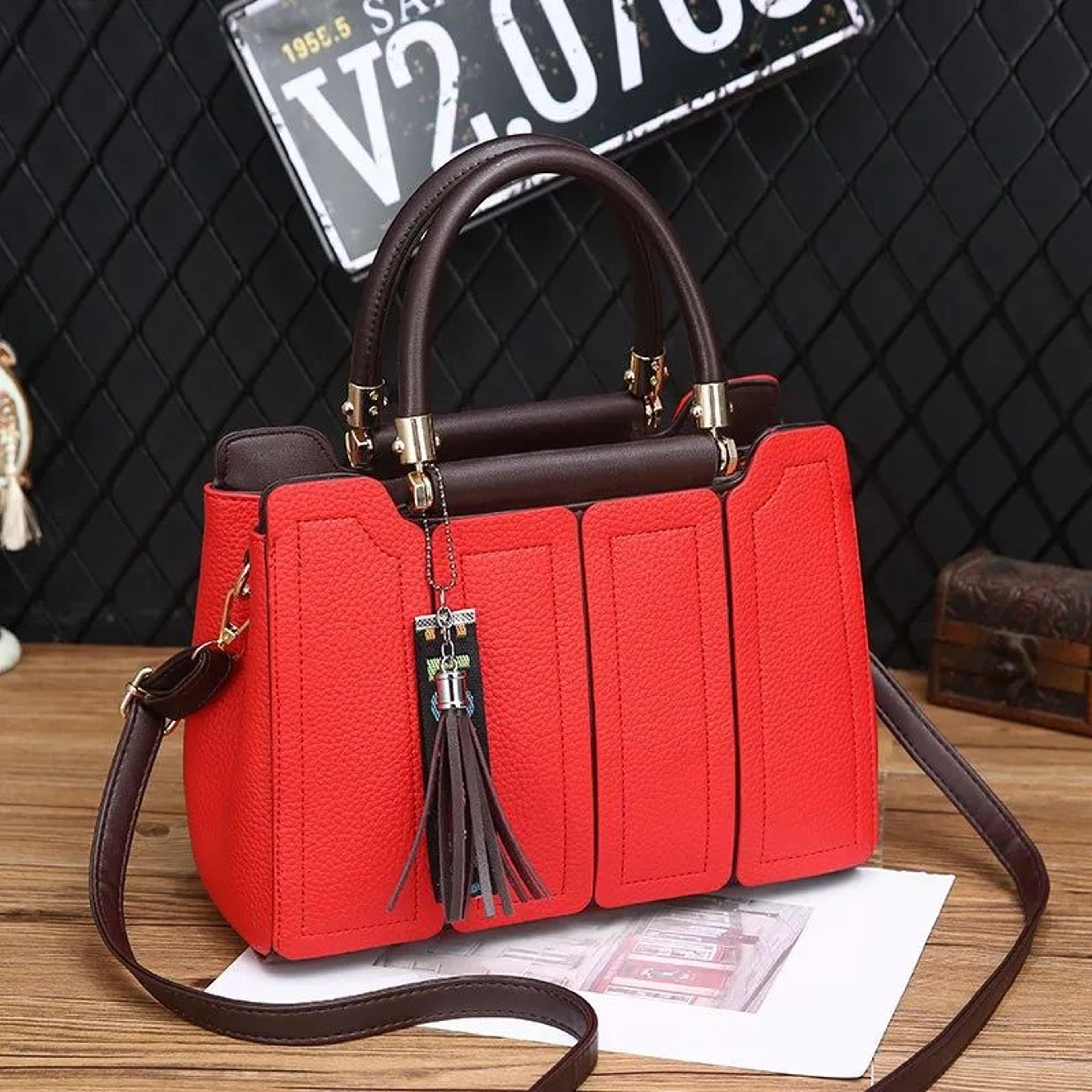 womens large capacity shoulder handbag with solid color spliced design