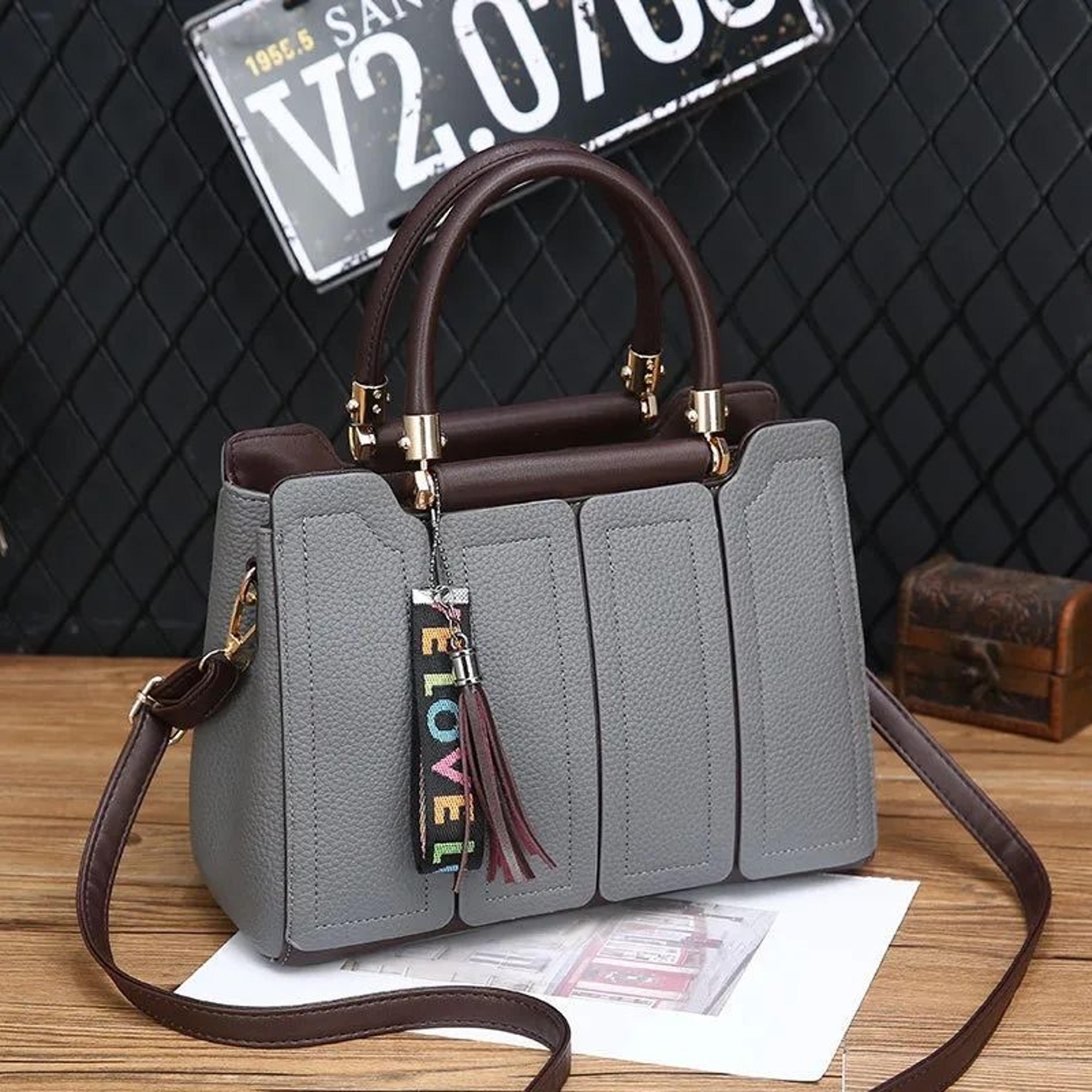 Womens Large Capacity Shoulder Handbag With Solid Color Spliced Design 4