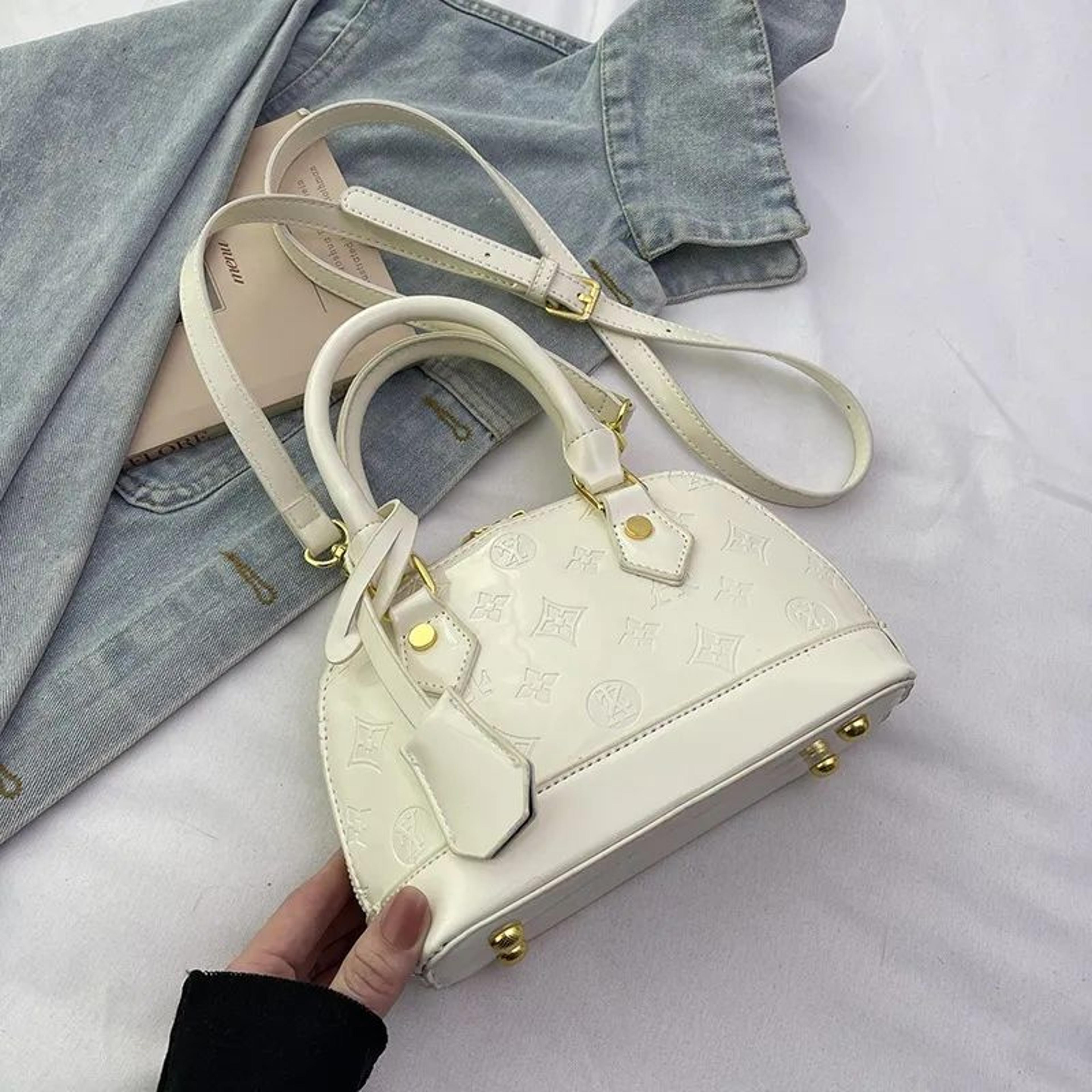 Mini Shell Crossbody Handbag With Embossed Lettering And Patent Leather Finish 2