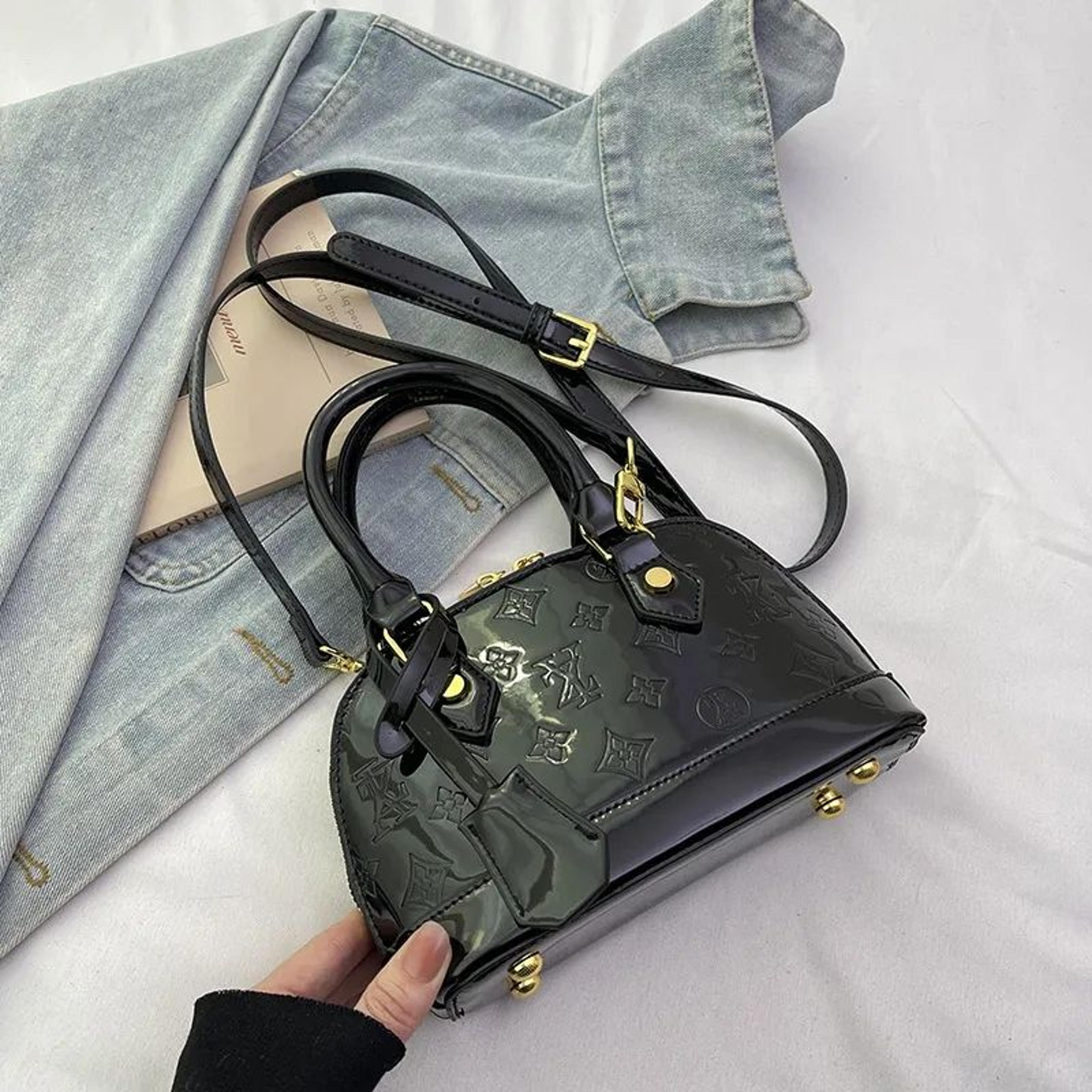 Mini Shell Crossbody Handbag With Embossed Lettering And Patent Leather Finish 1