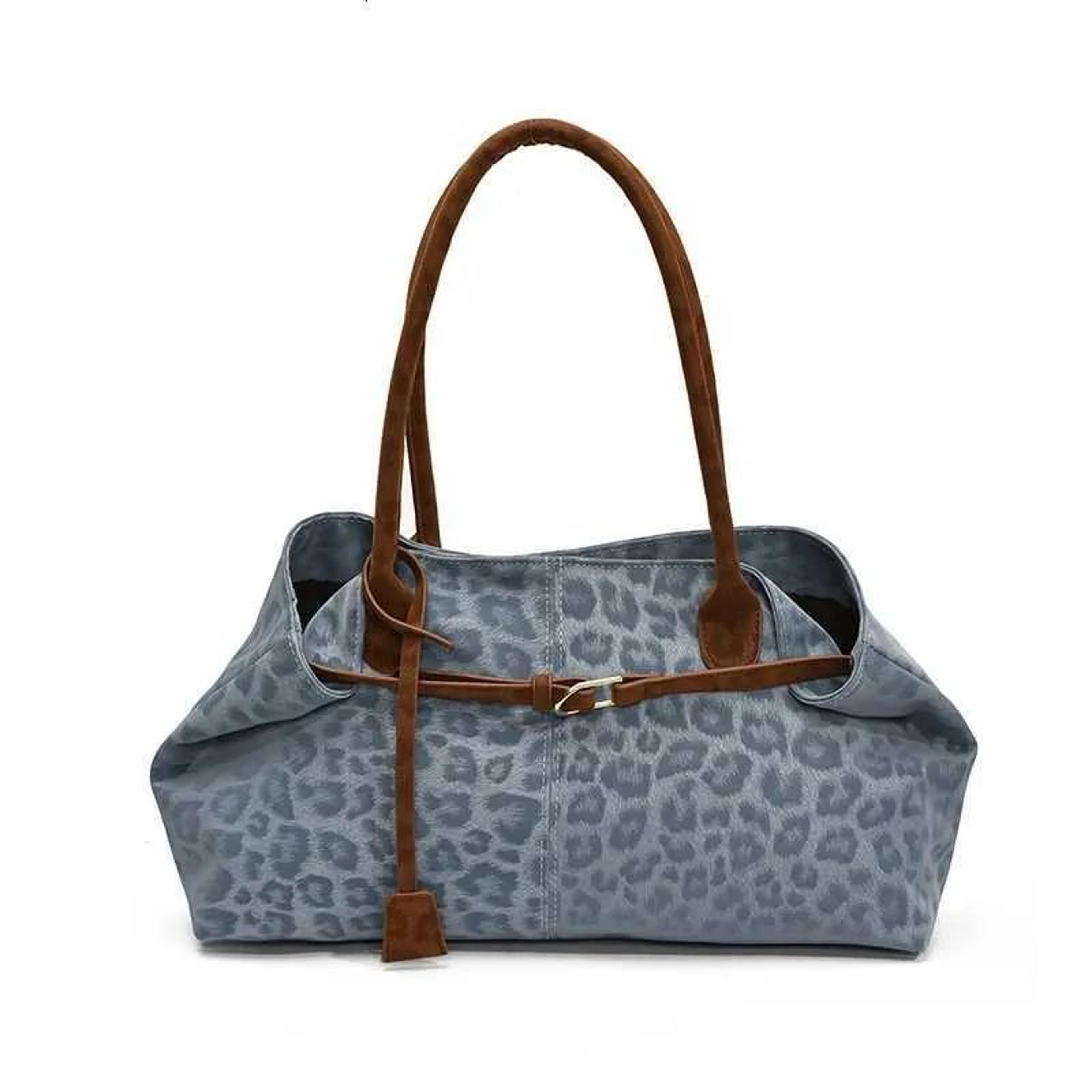 women leopard print shoulder tote bag with short handles
