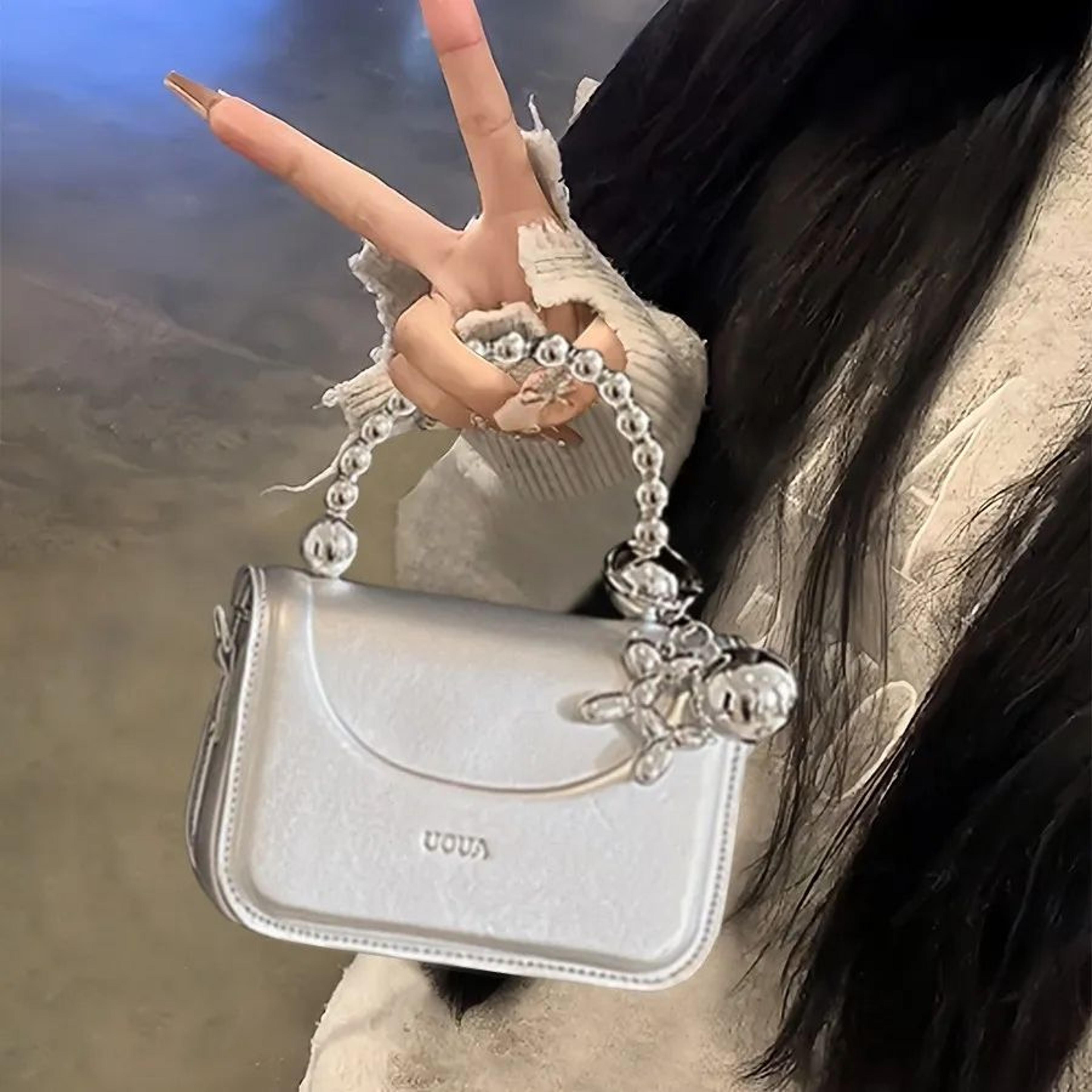 women beaded shoulder bag solid color crossbody handbag