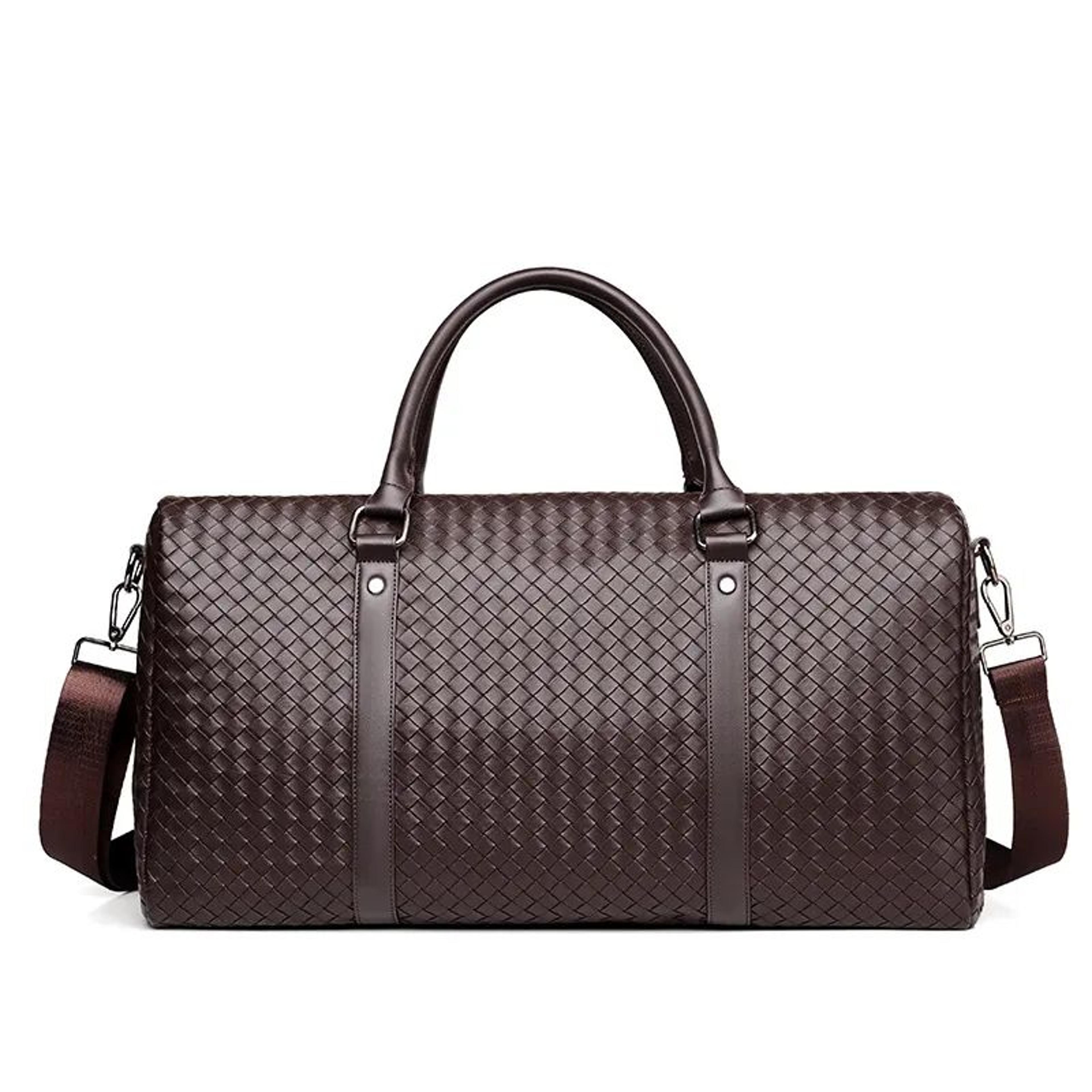 men large plaid woven duffel bag for weekend travel and gym use