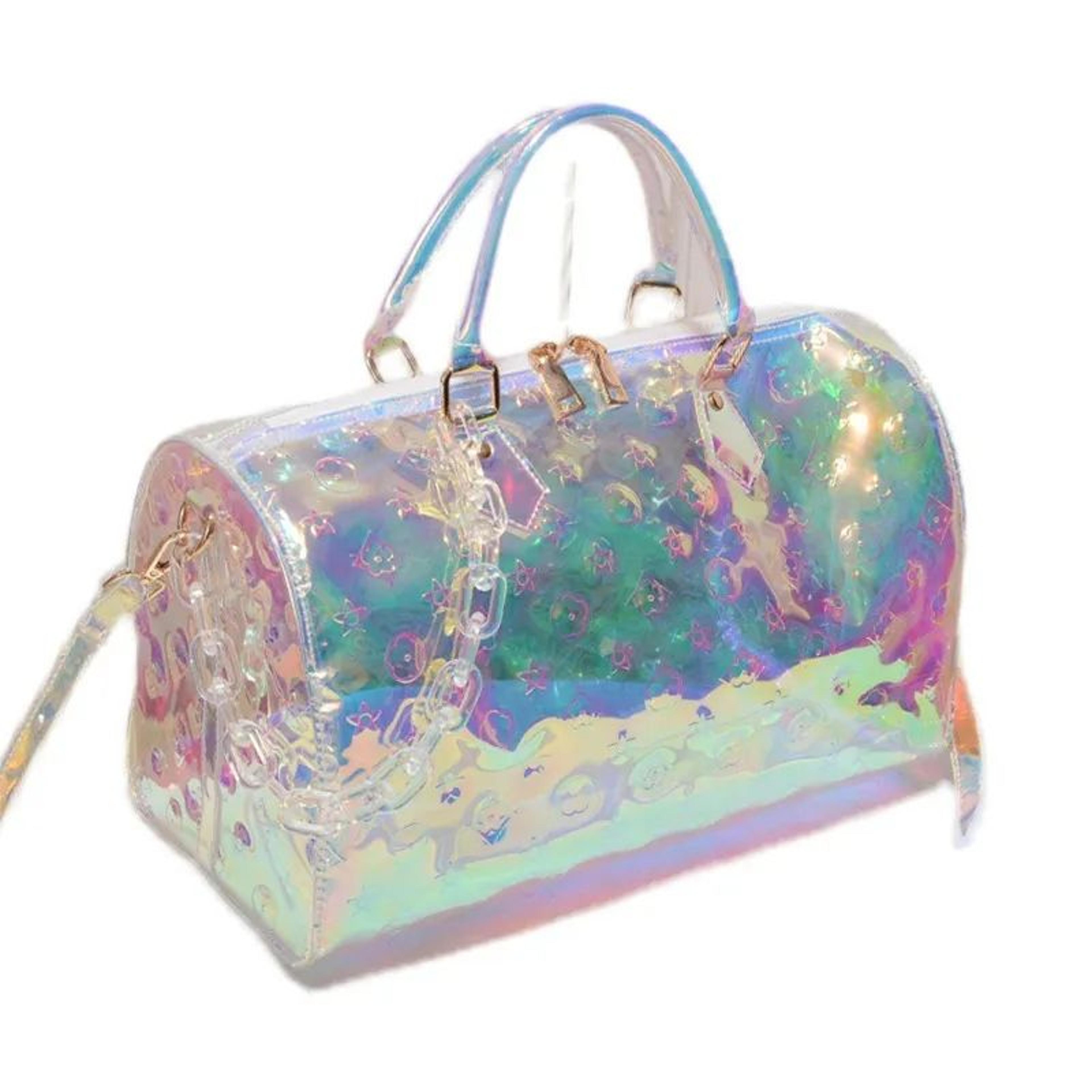 holographic duffel bag with waterproof compartment for travel and gym