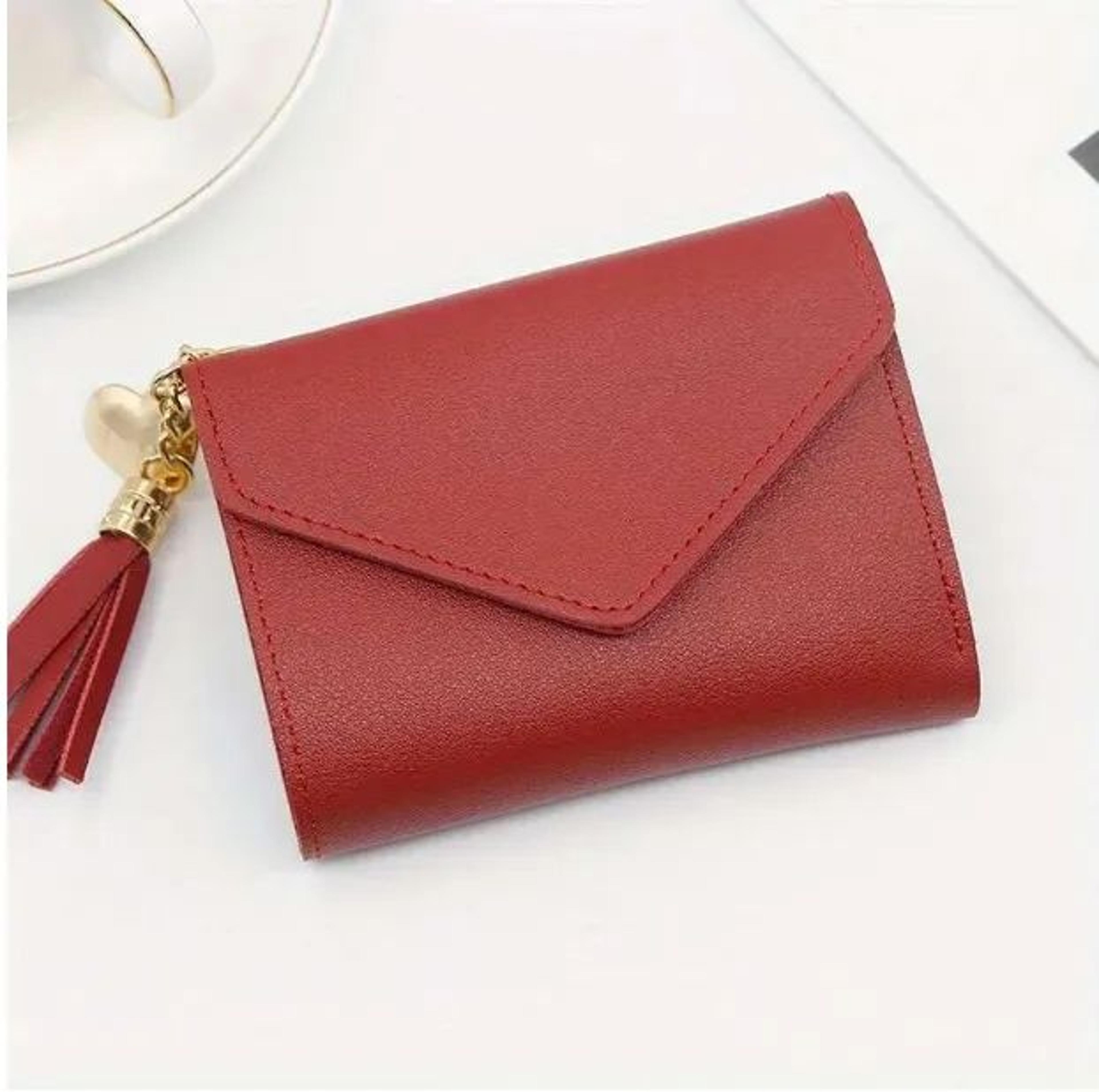 heart charm tassel wallet compact patchwork coin purse for women