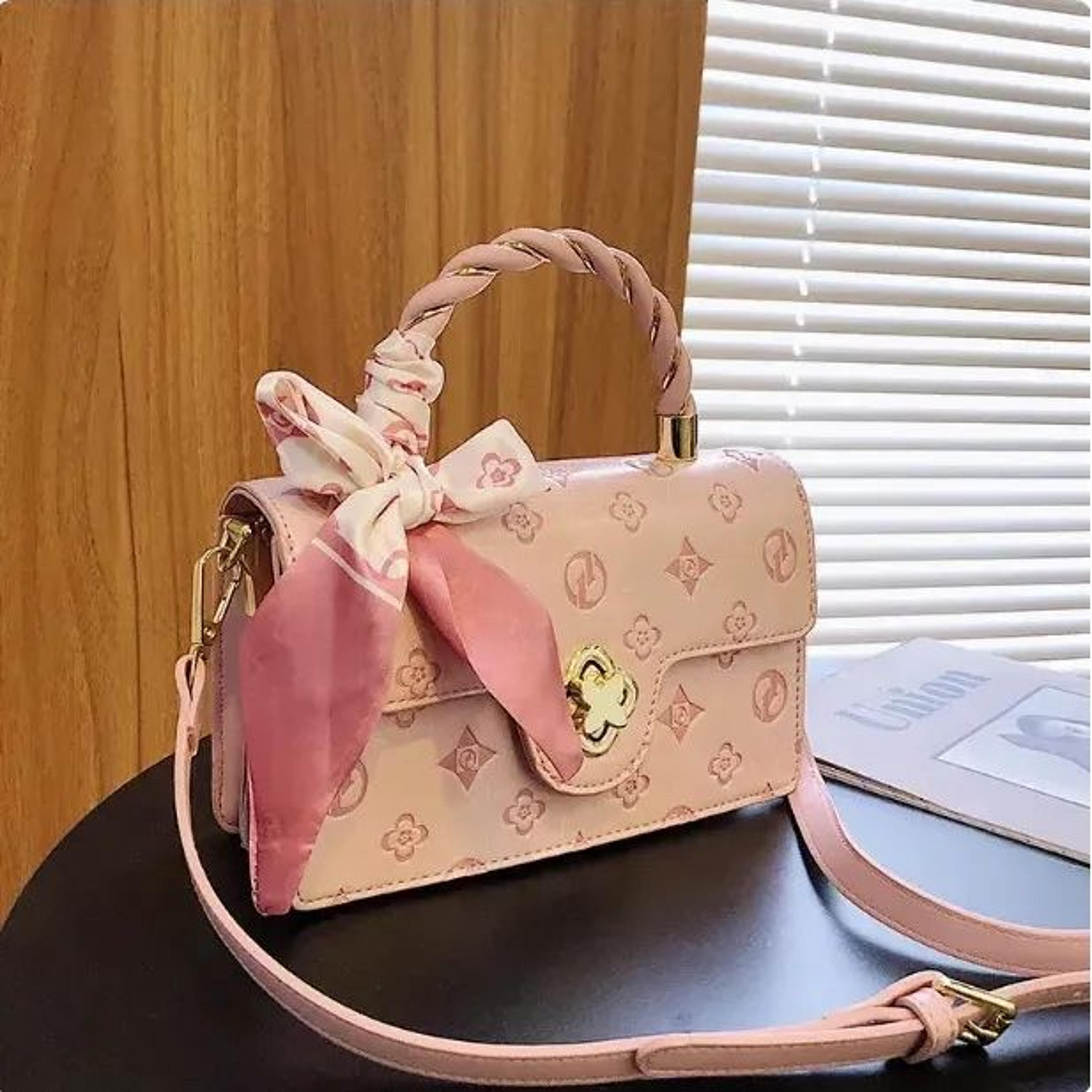 Womens Pink Faux Leather Crossbody Shoulder Bag With Camellia Flap 2