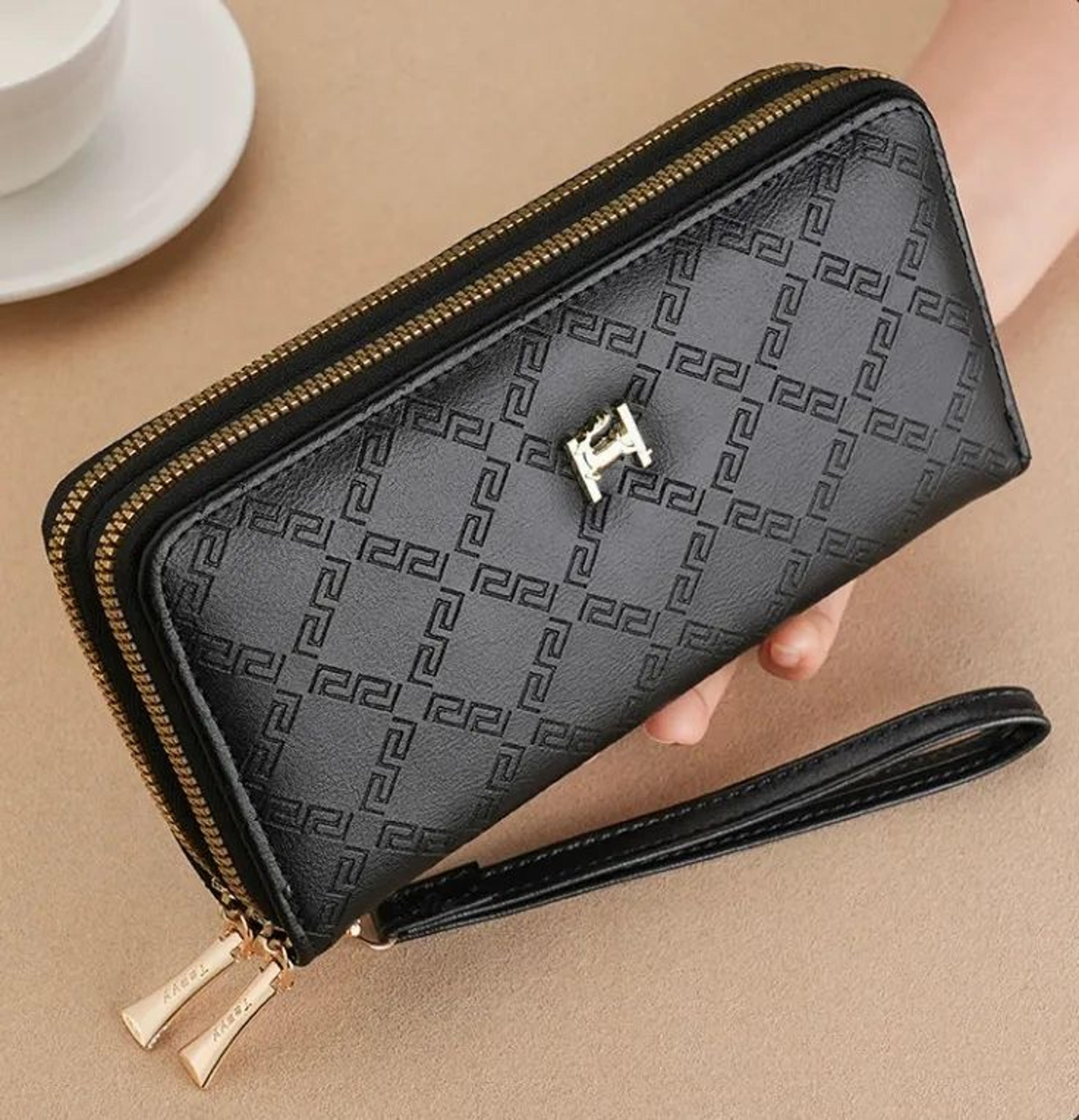 women long wallet with embroidery and money clip – retro matte finish