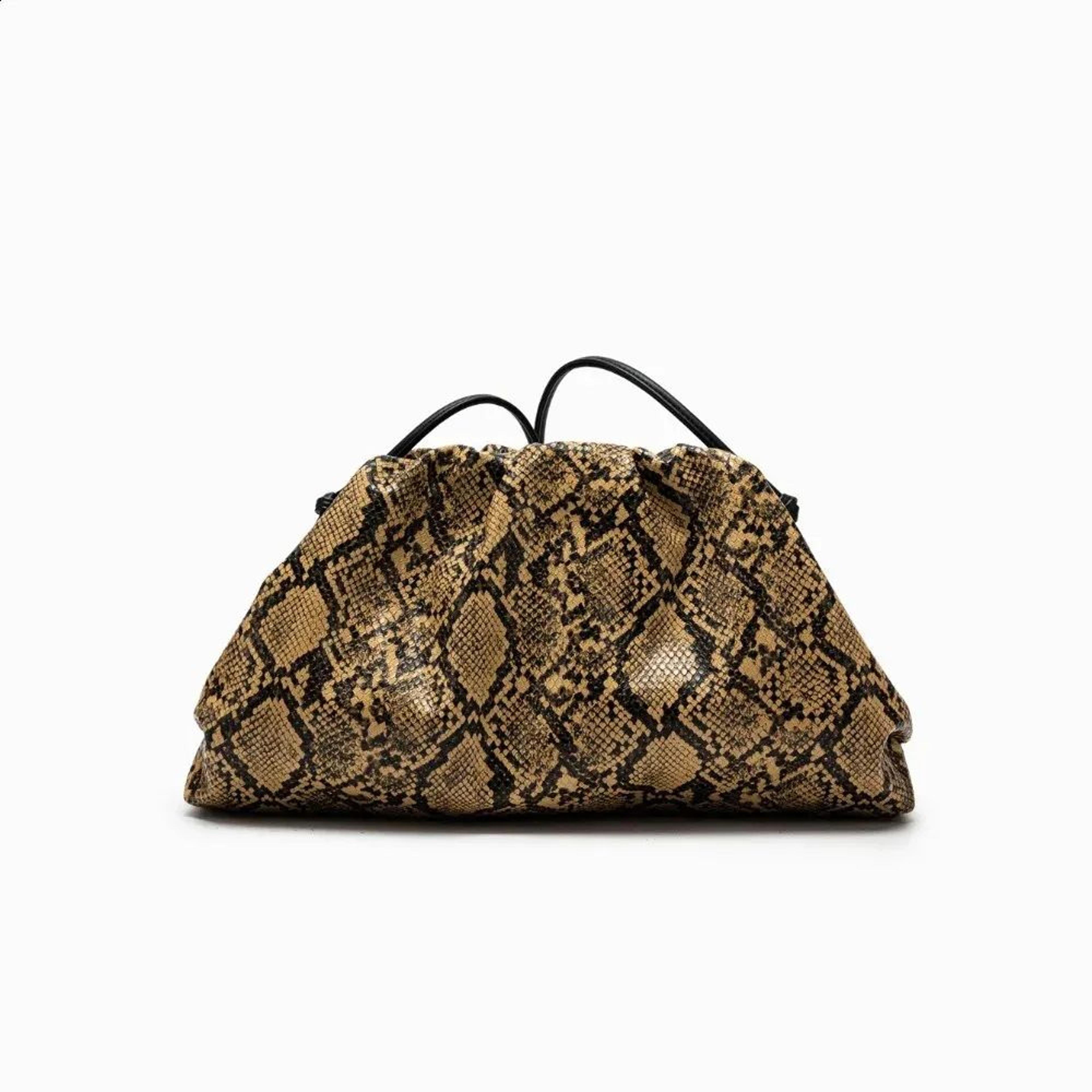 women'pleated snake pattern shoulder bag with dumpling cloud pouch design