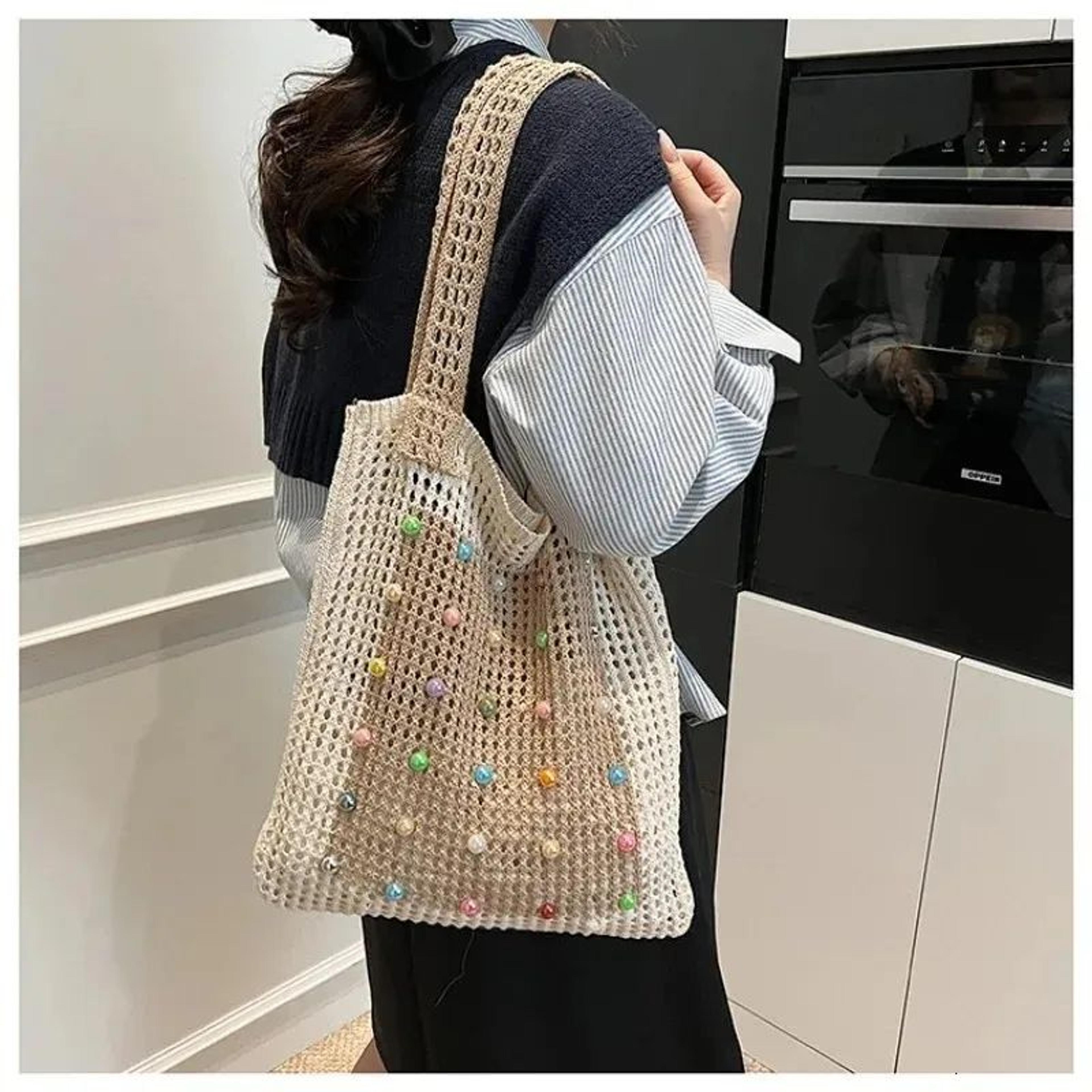 Womens Large Capacity Contrast Color HollowOut Shoulder Bag 3