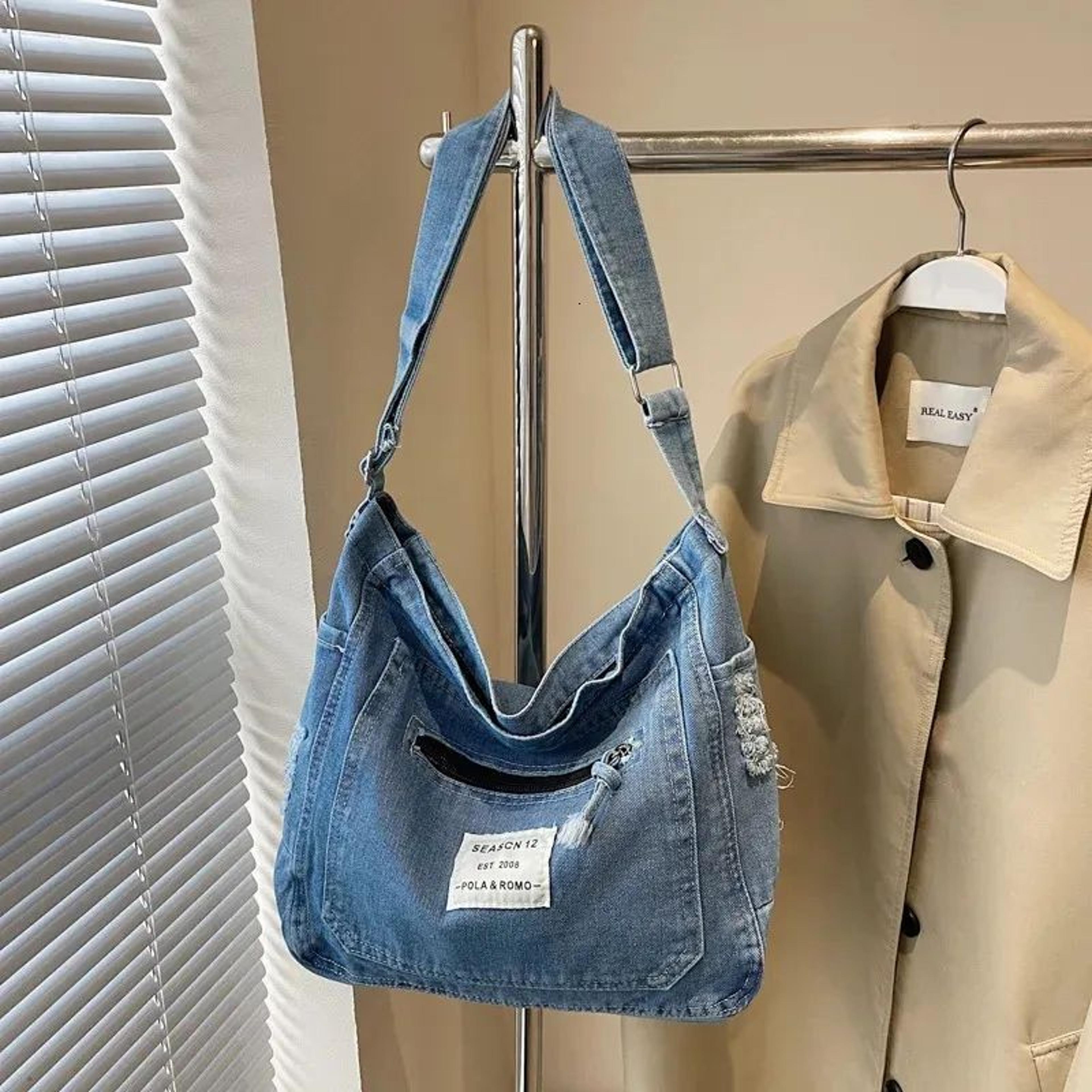women denim shoulder bag large capacity casual underarm purse