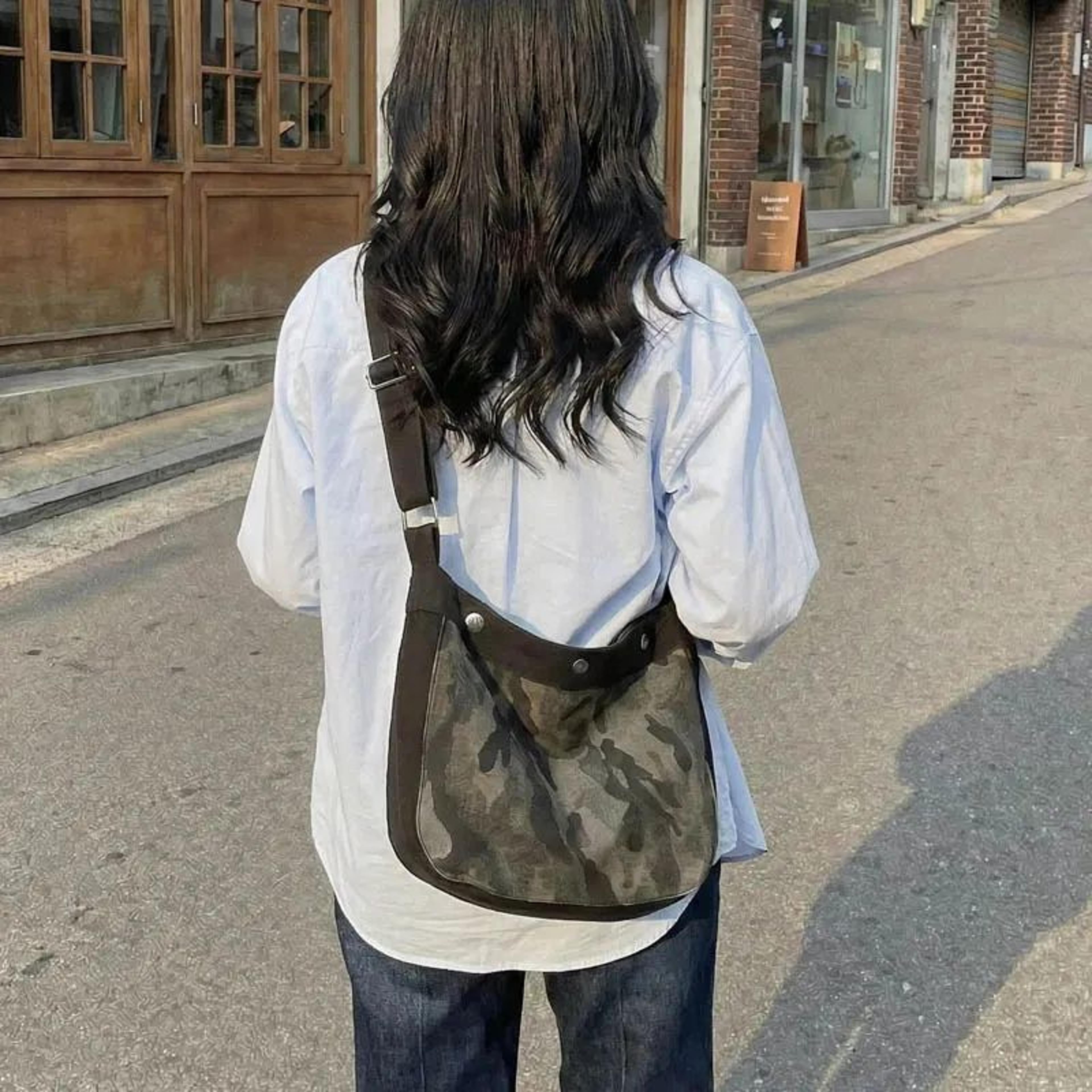Camouflage Canvas Hobo Shoulder Bag For Women Retro Army Green Crossbody Purse 3