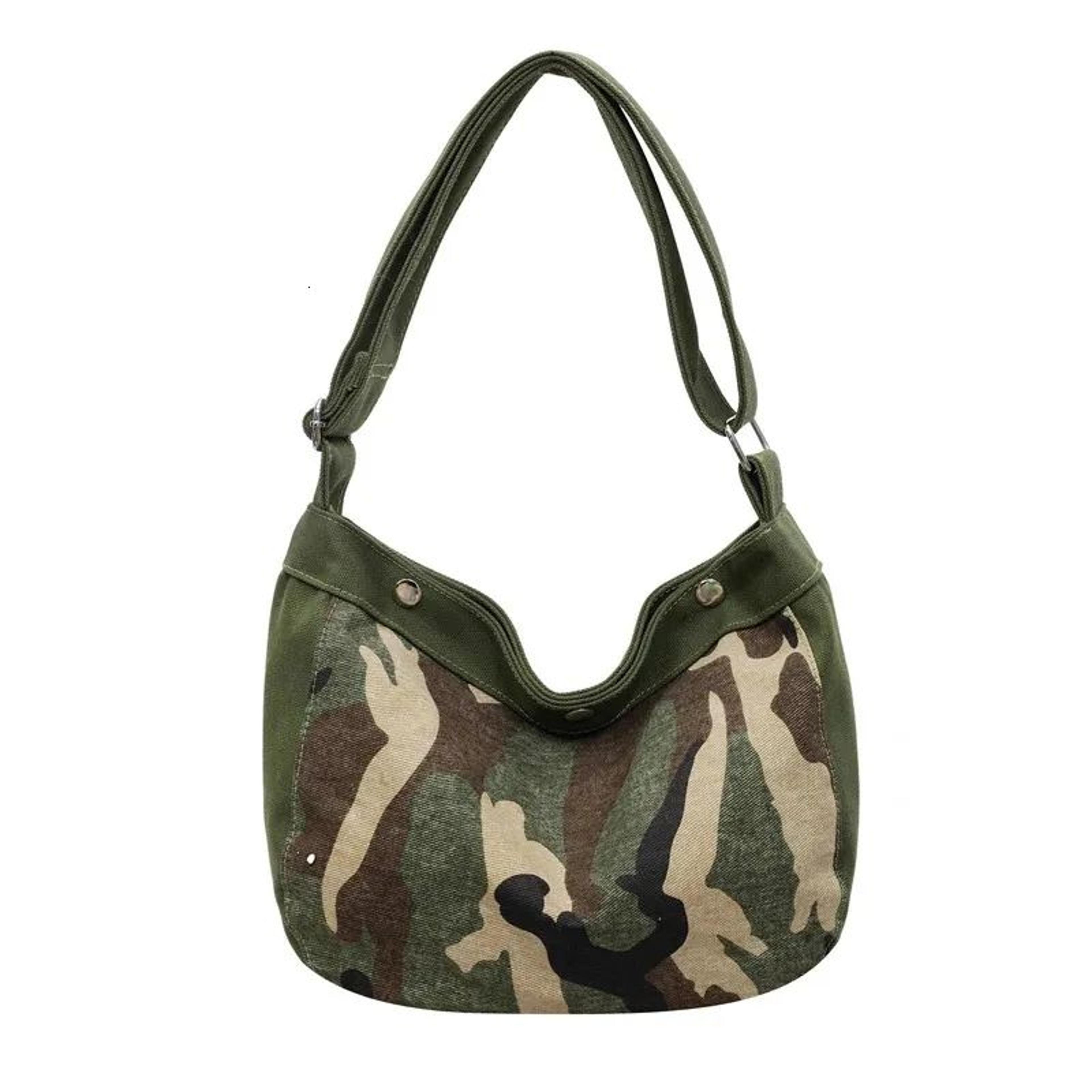 camouflage canvas hobo shoulder bag for women retro army green crossbody purse