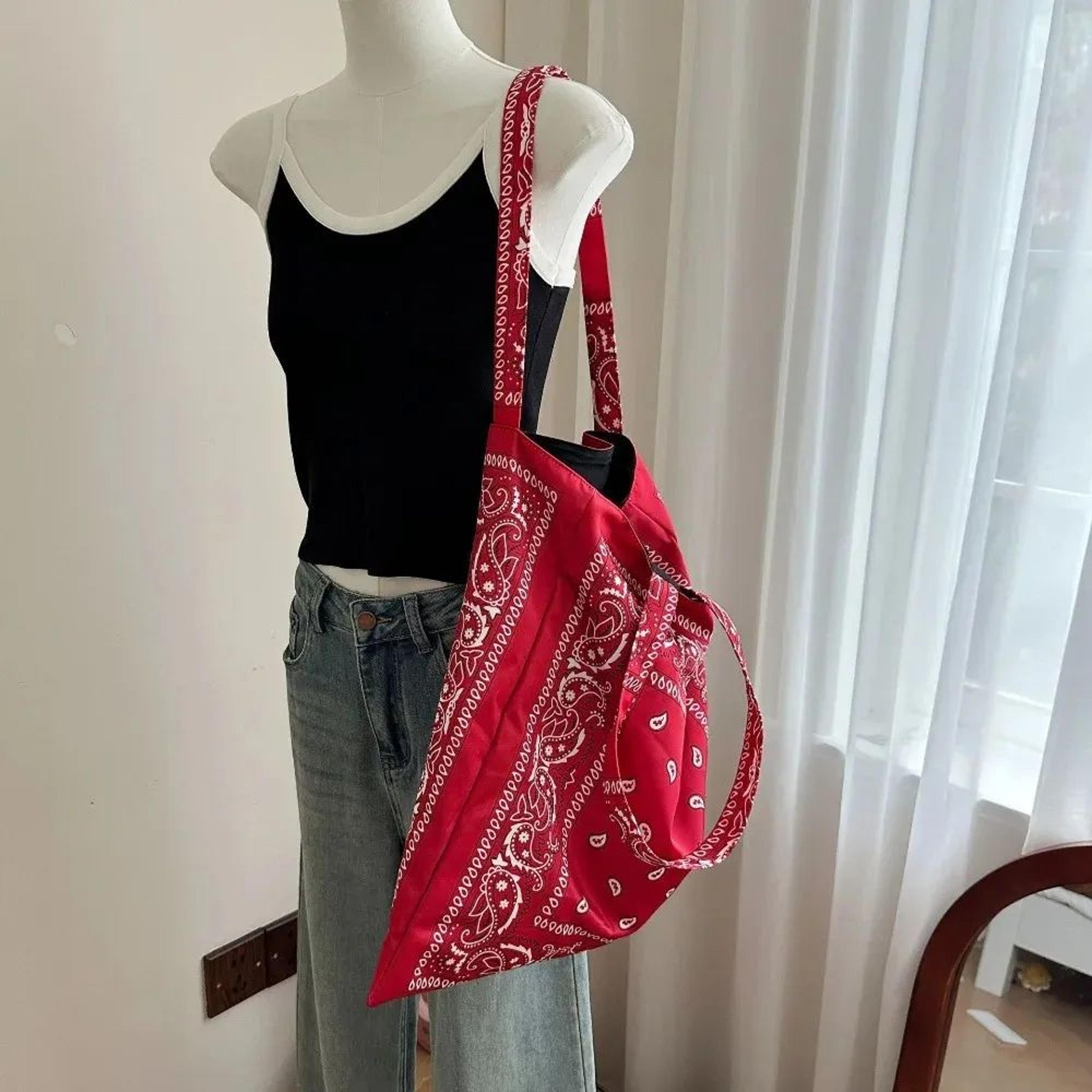 printed canvas tote bag with cashew flower pattern large lightweight shoulder bag