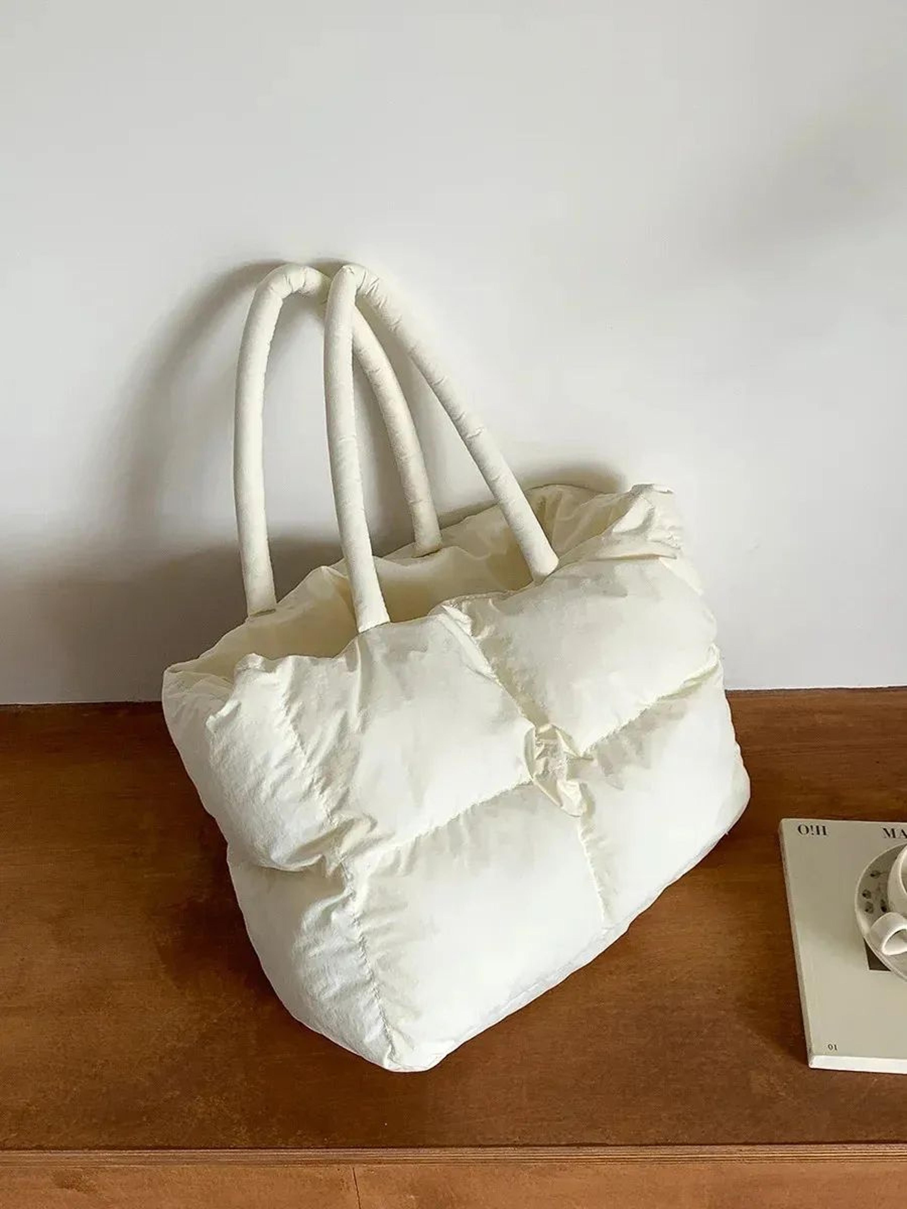 quilted cotton tote bag for women large puffy shoulder handbag