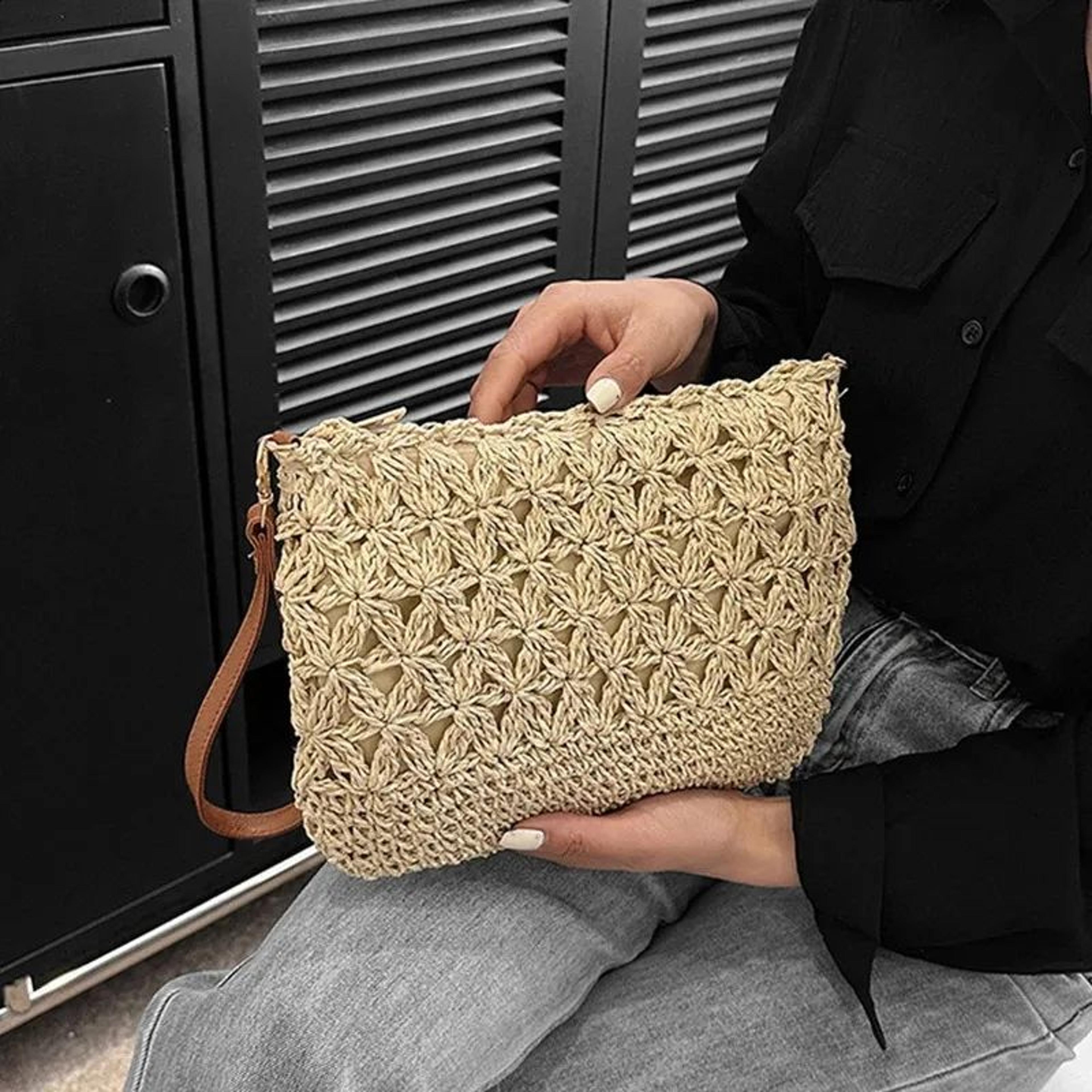 Straw Woven Shoulder Bag For Women With Detachable Strap And Zipper Closure 1
