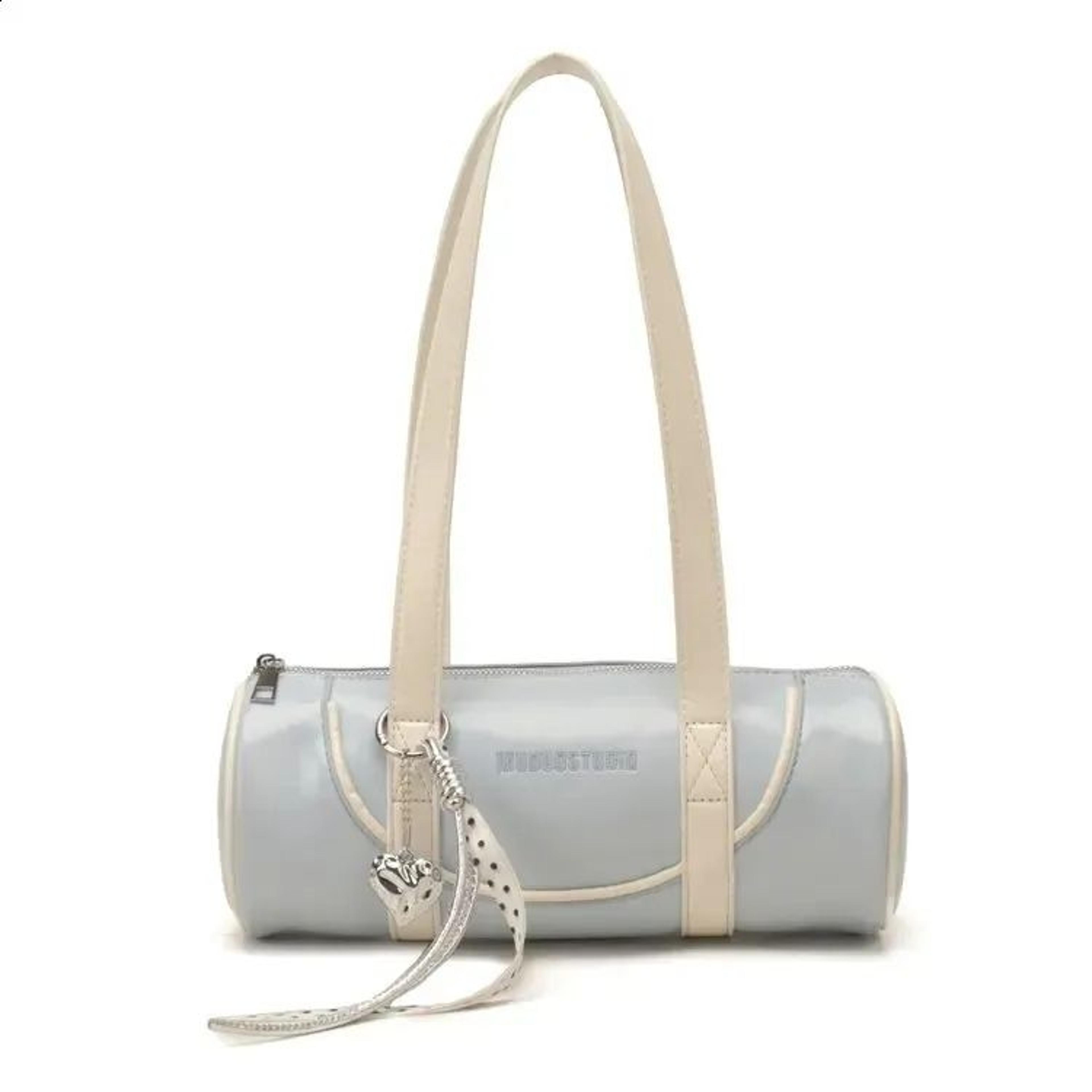 womens cylinder shoulder bag with contrast trim for everyday use
