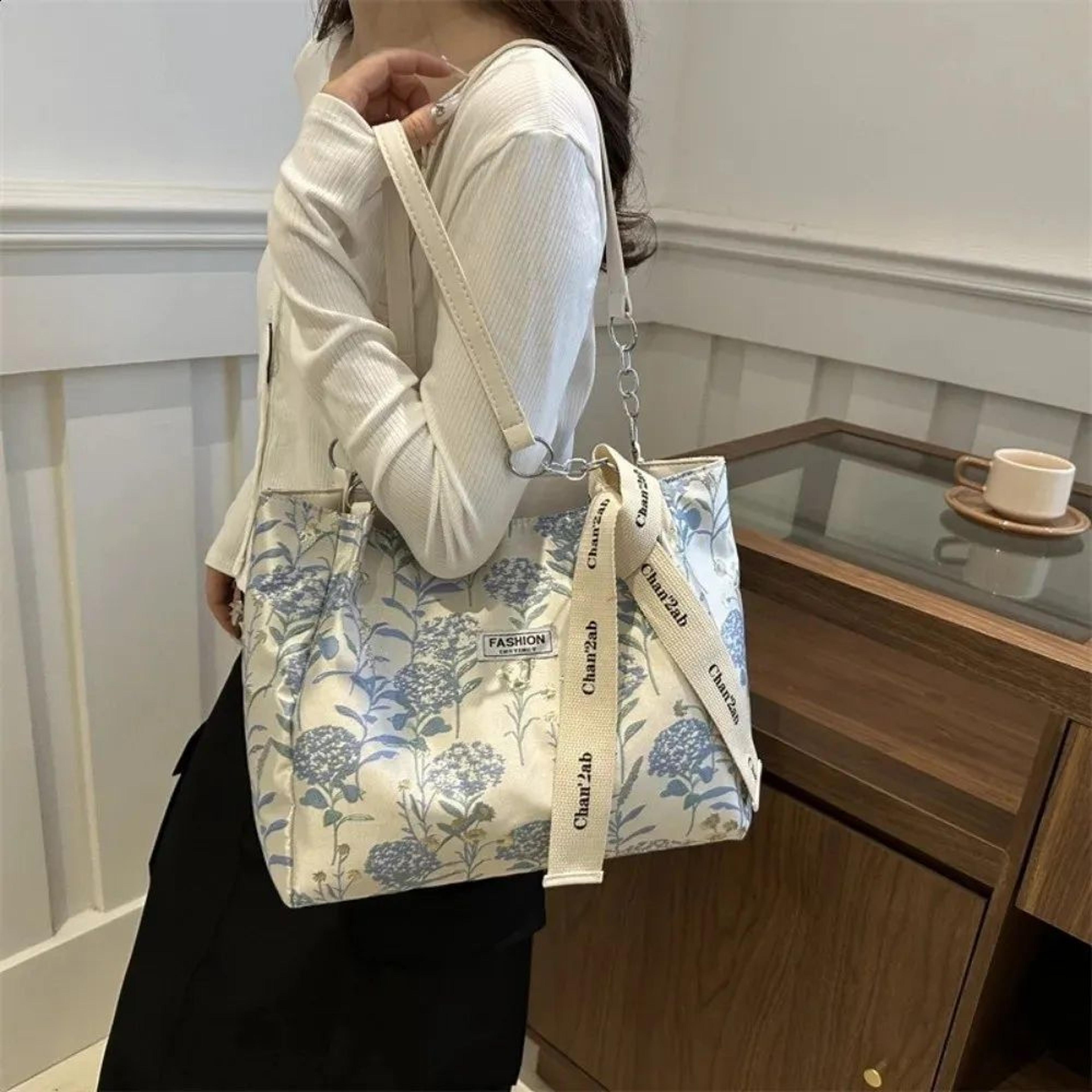 floral embroidered canvas shoulder bag for women large capacity underarm tote