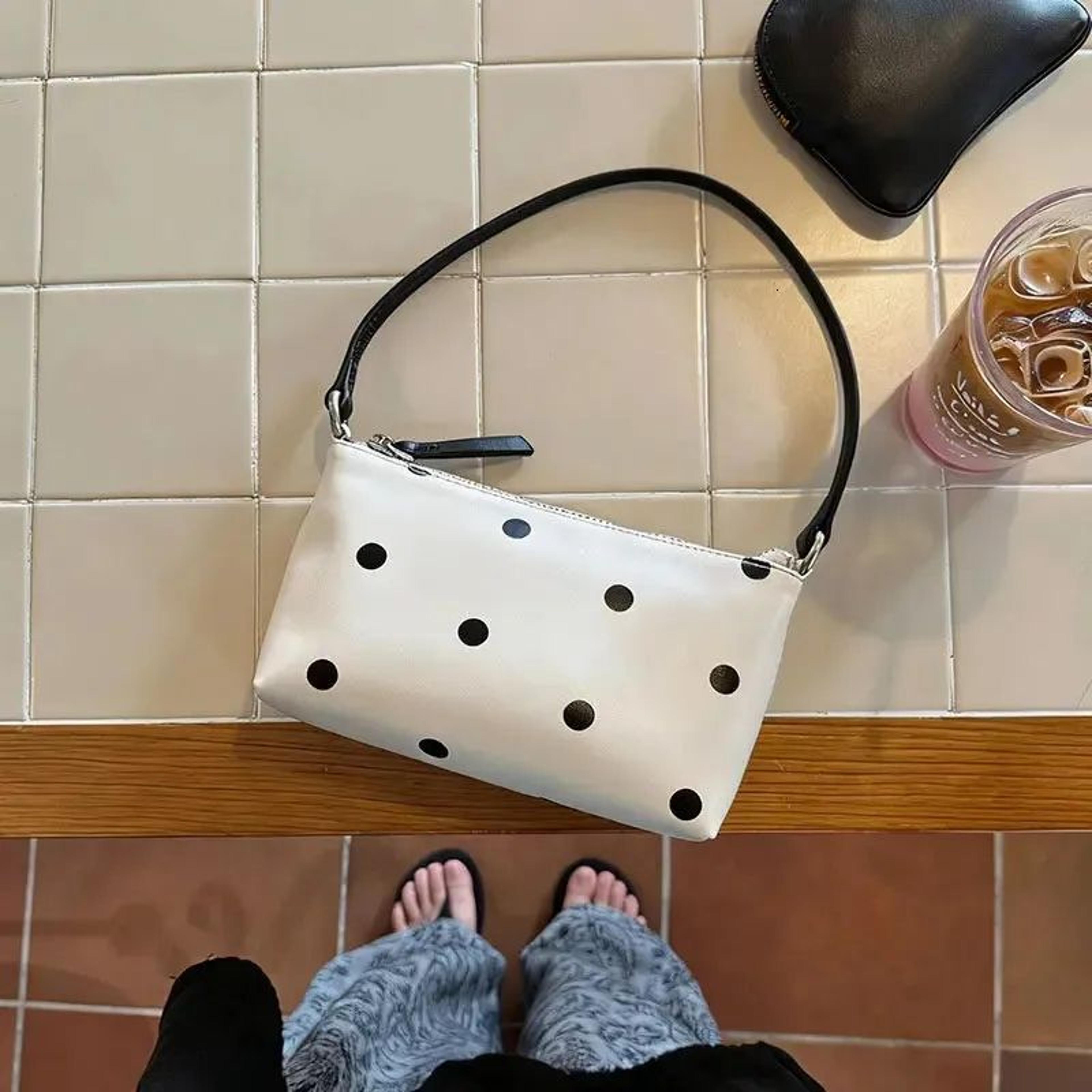 black and white polka dot mini shoulder bag for women