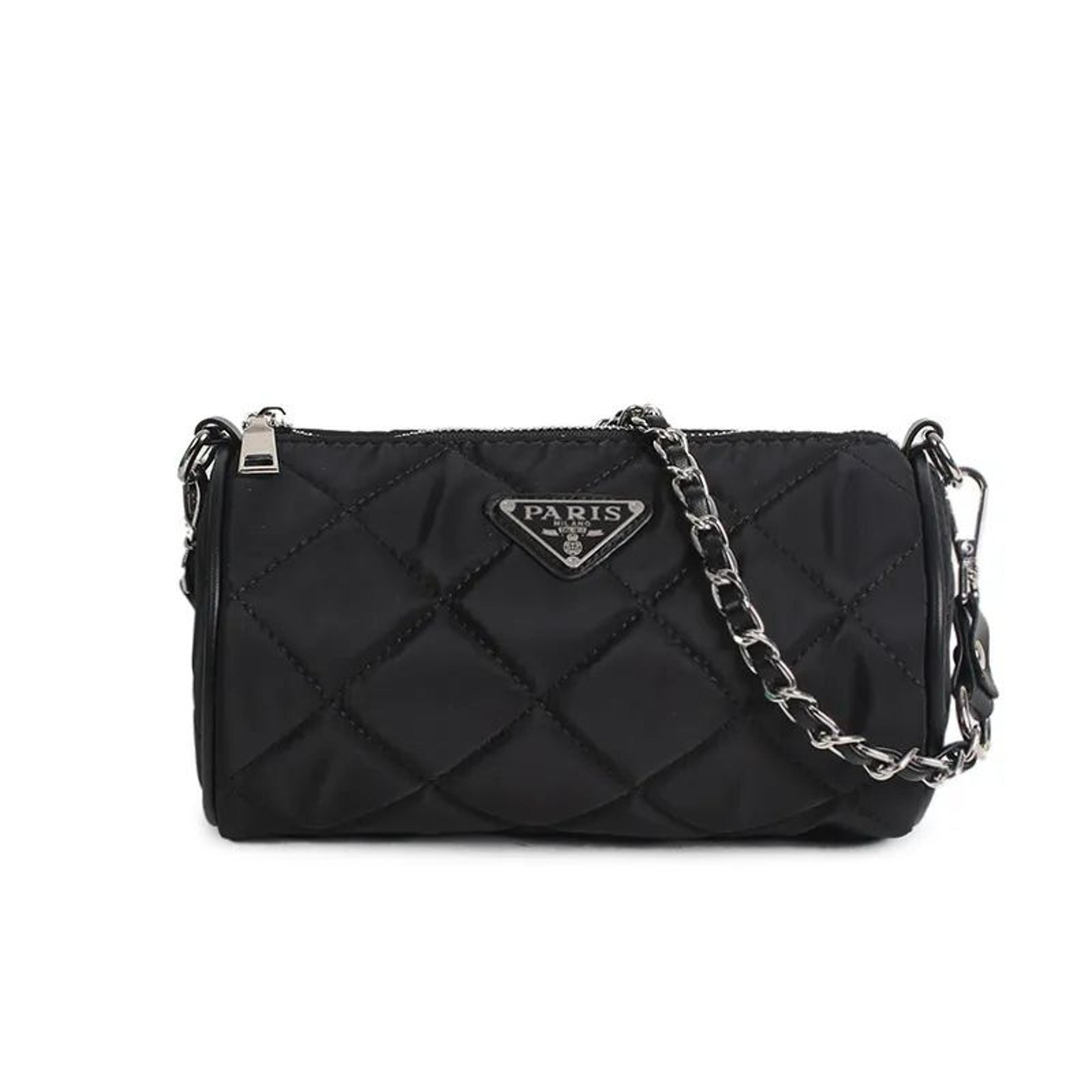 Diamond Quilted Nylon Crossbody Cylinder Bag For Women With Adjustable Chain Strap 1