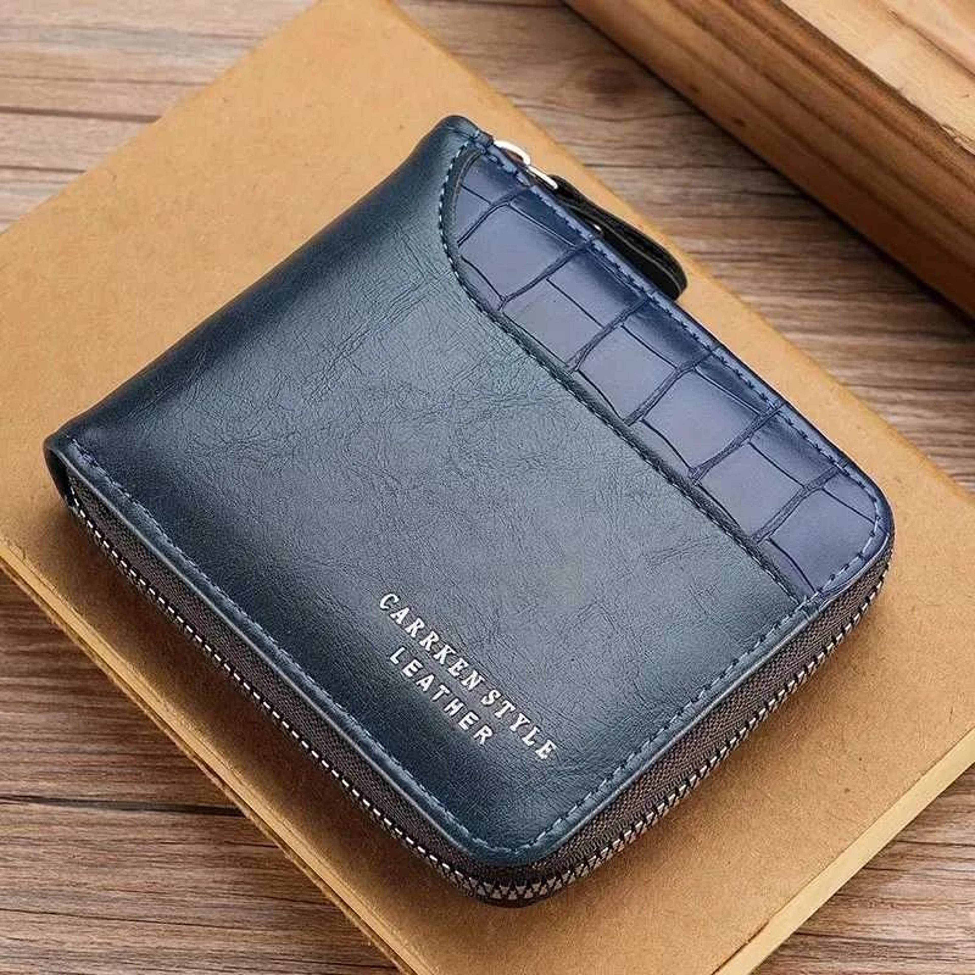 mens zipper wallet with coin pocket and retro stone pattern patchwork design