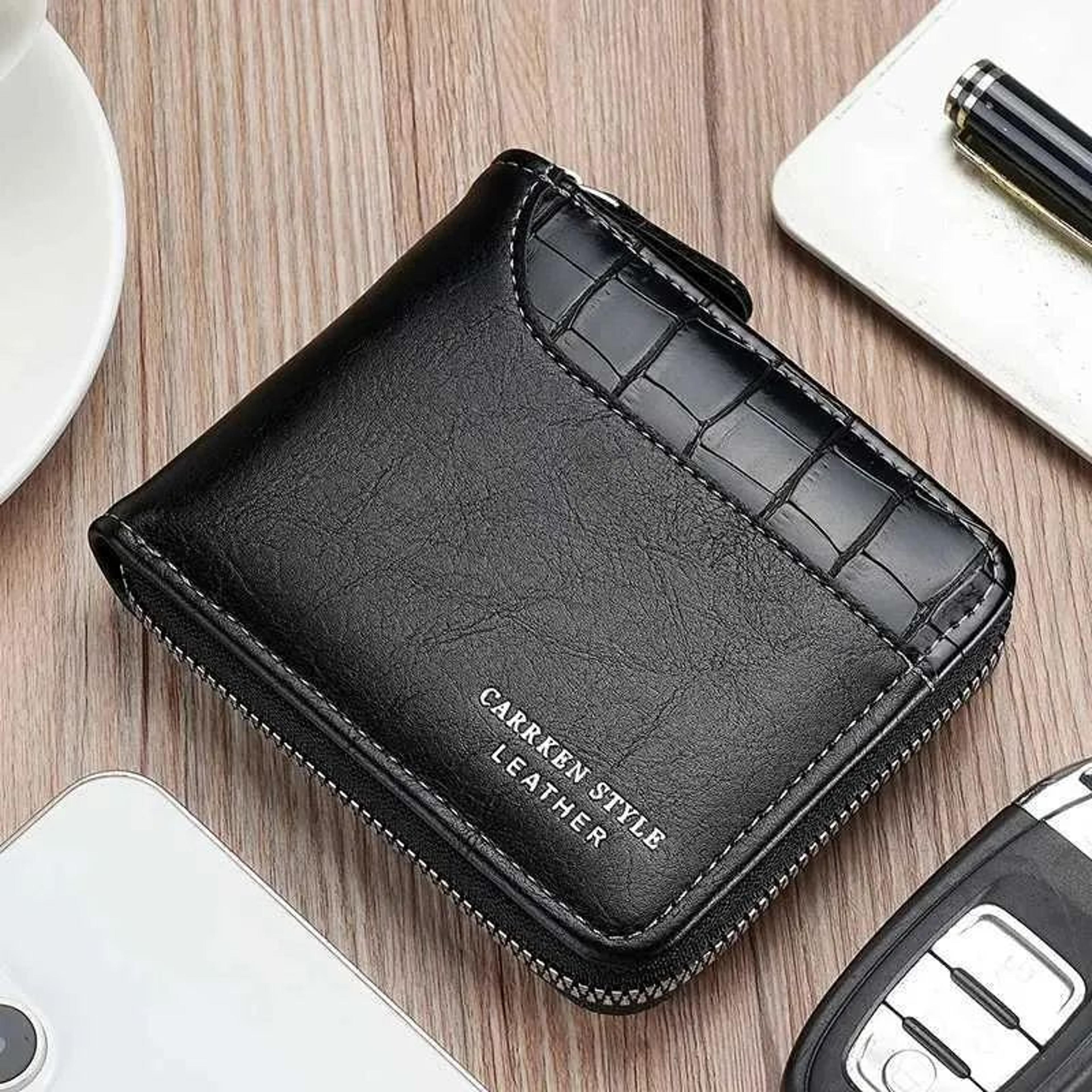 Mens Zipper Wallet With Coin Pocket And Retro Stone Pattern Patchwork Design 1