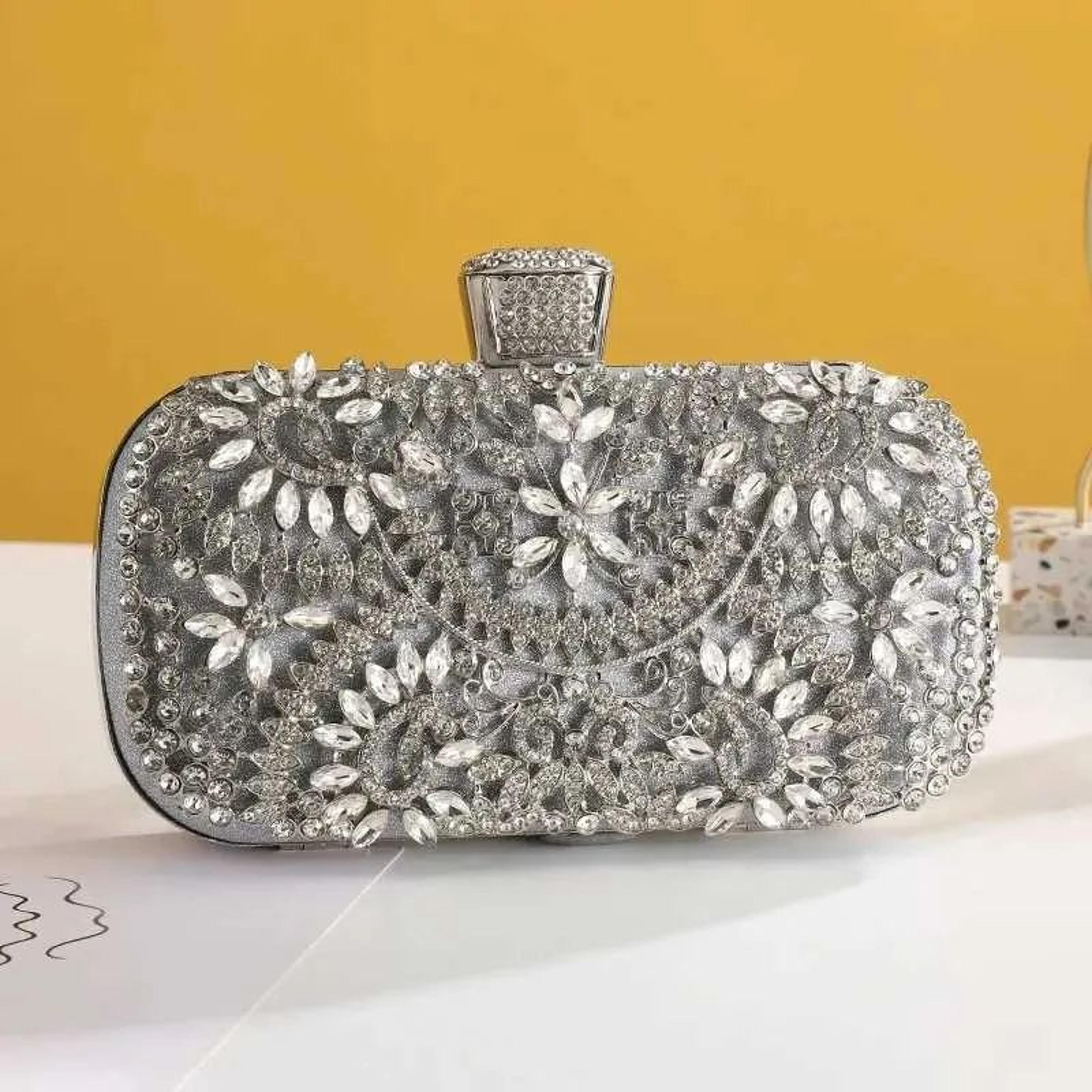 Gold Evening Clutch Handbag With Detachable Chain Strap And Metallic Finish 1