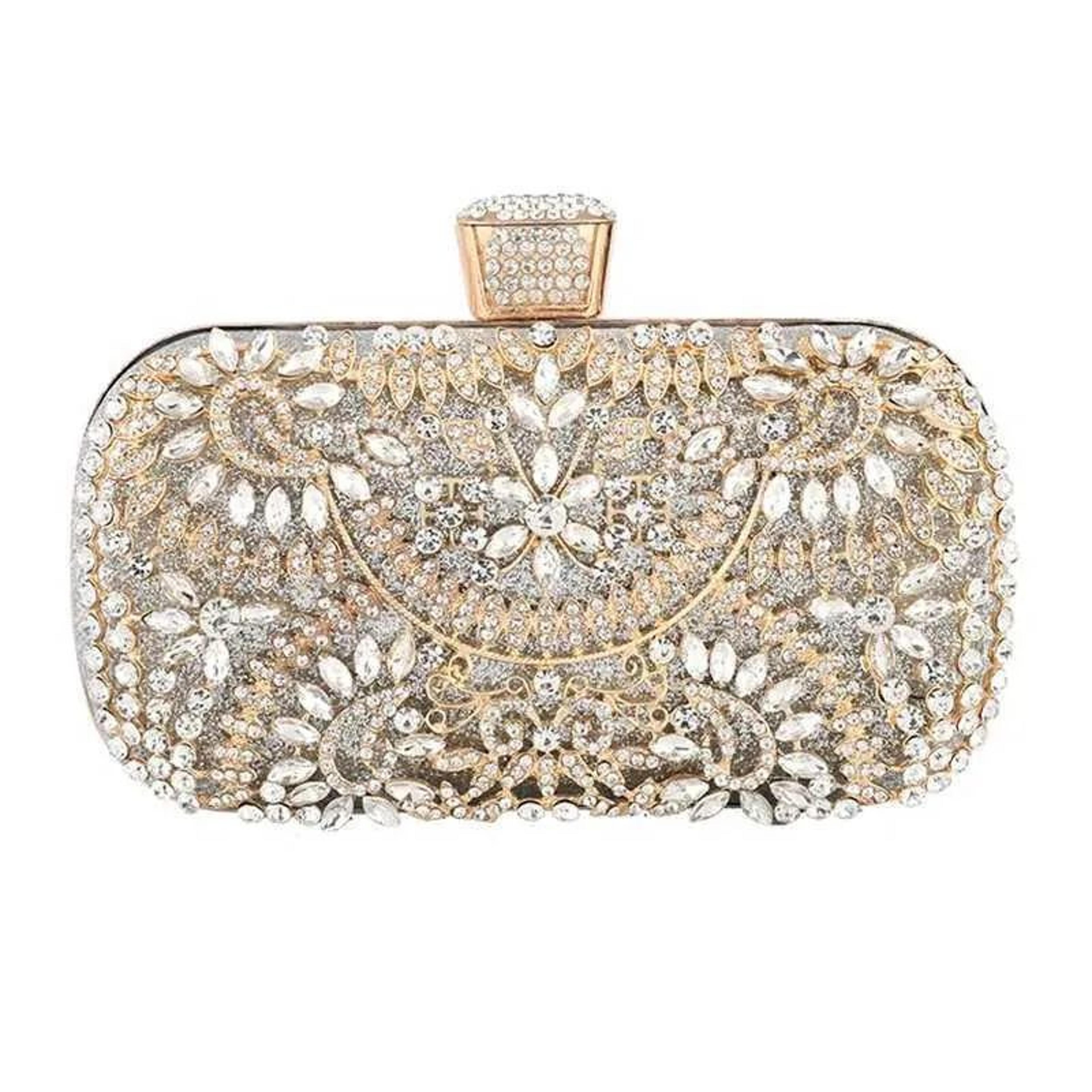 Gold Evening Clutch Handbag With Detachable Chain Strap And Metallic Finish 2
