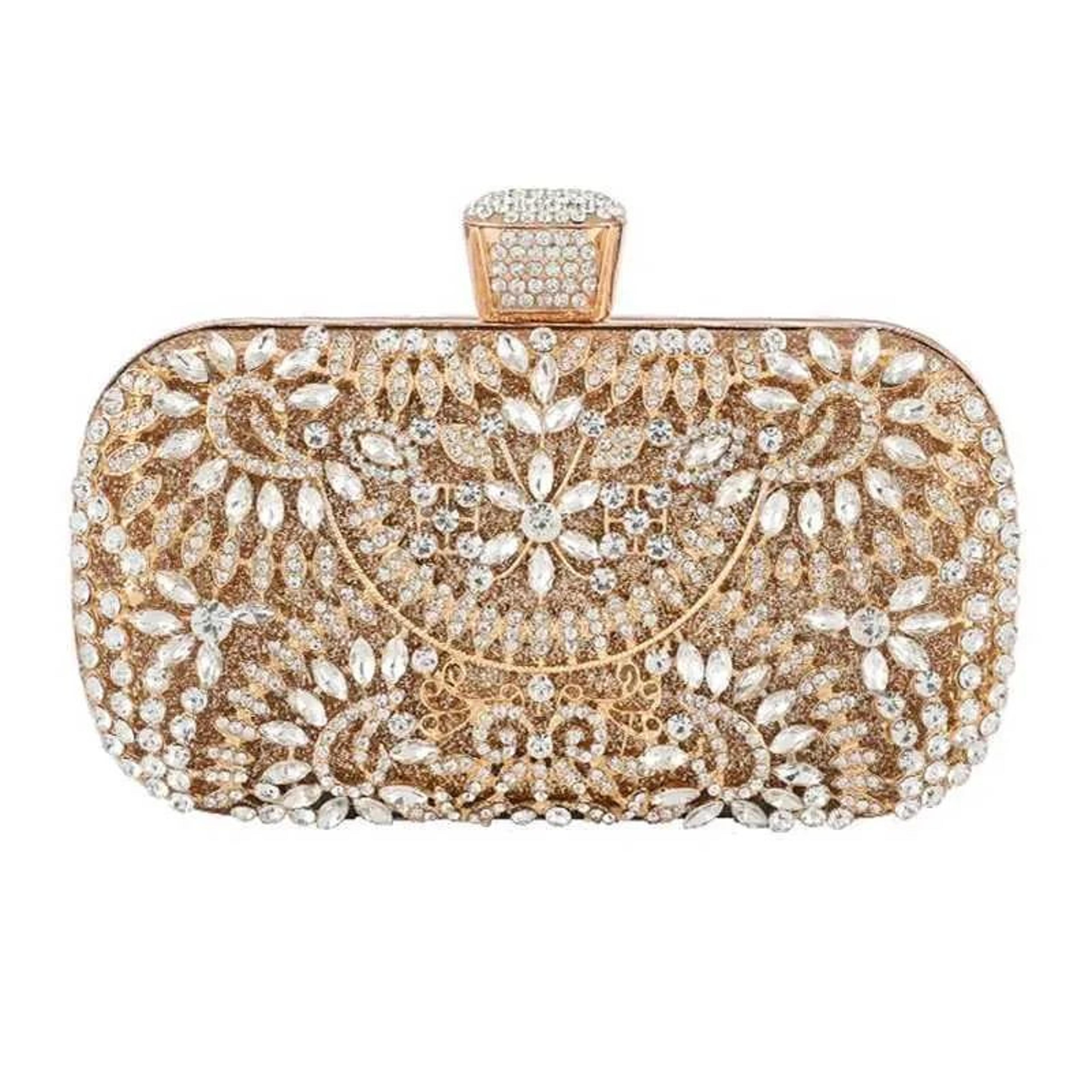 Gold Evening Clutch Handbag With Detachable Chain Strap And Metallic Finish 3