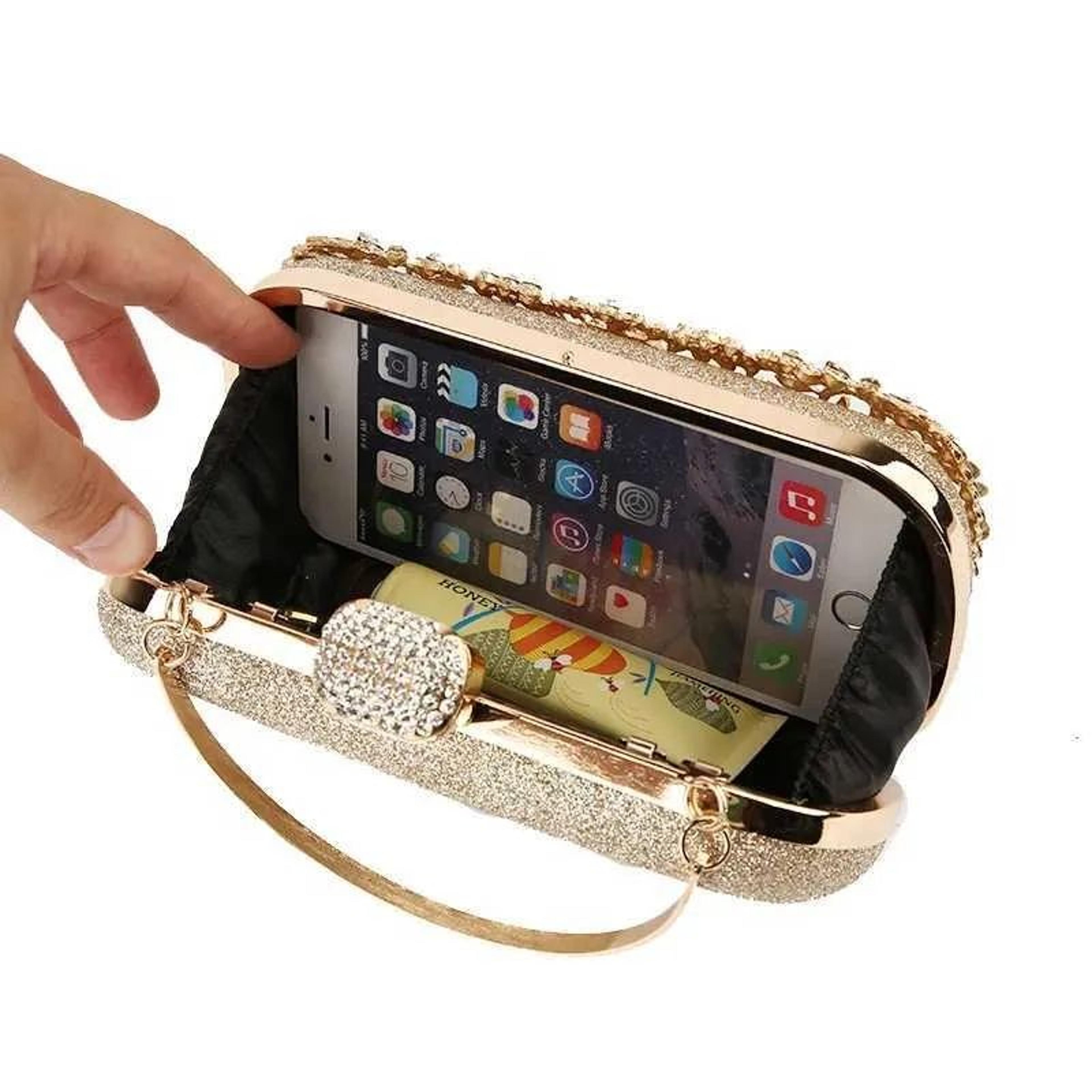 Gold Evening Clutch Handbag With Detachable Chain Strap And Metallic Finish 4