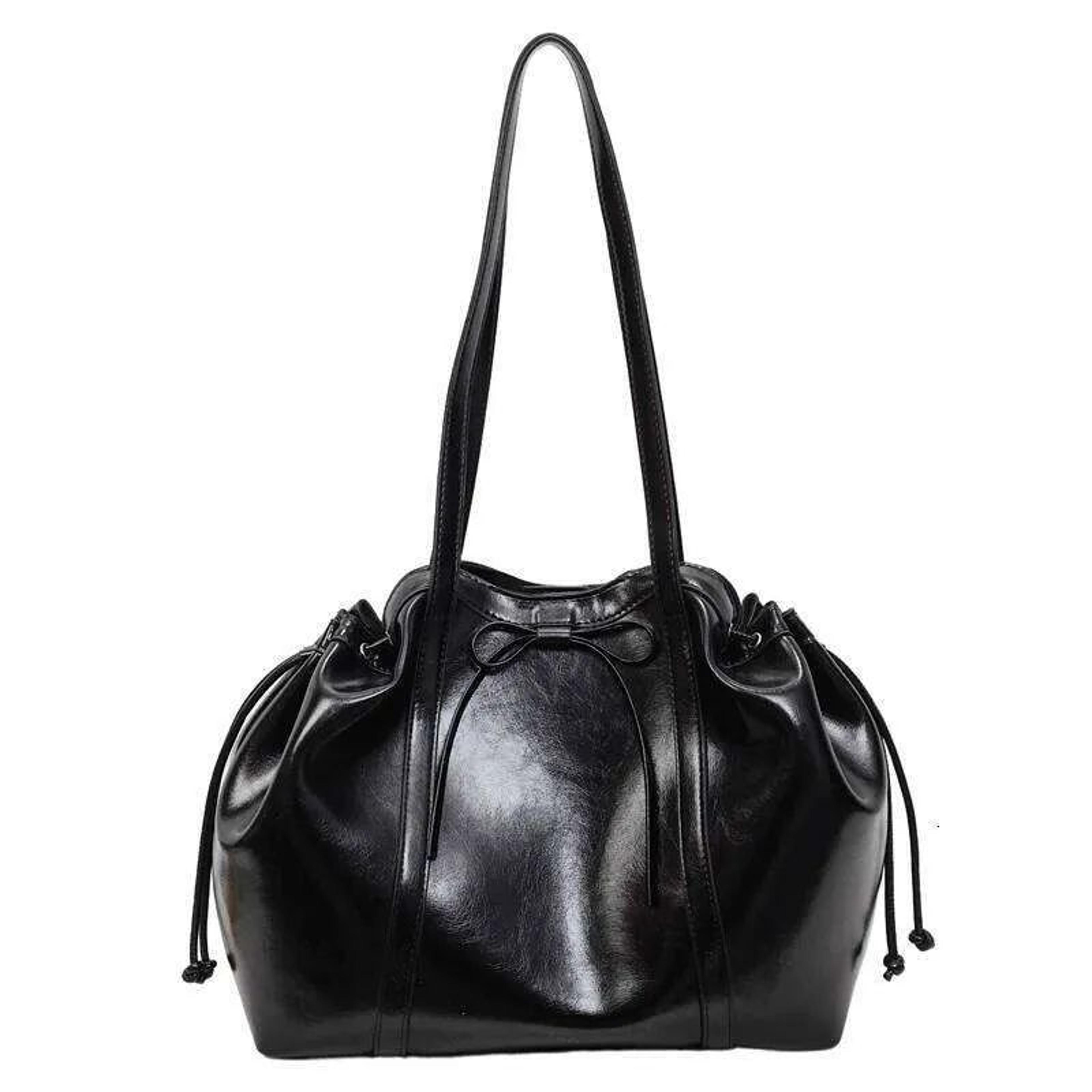 Leather Shoulder Bag With Bow Accent And Large Capacity 2