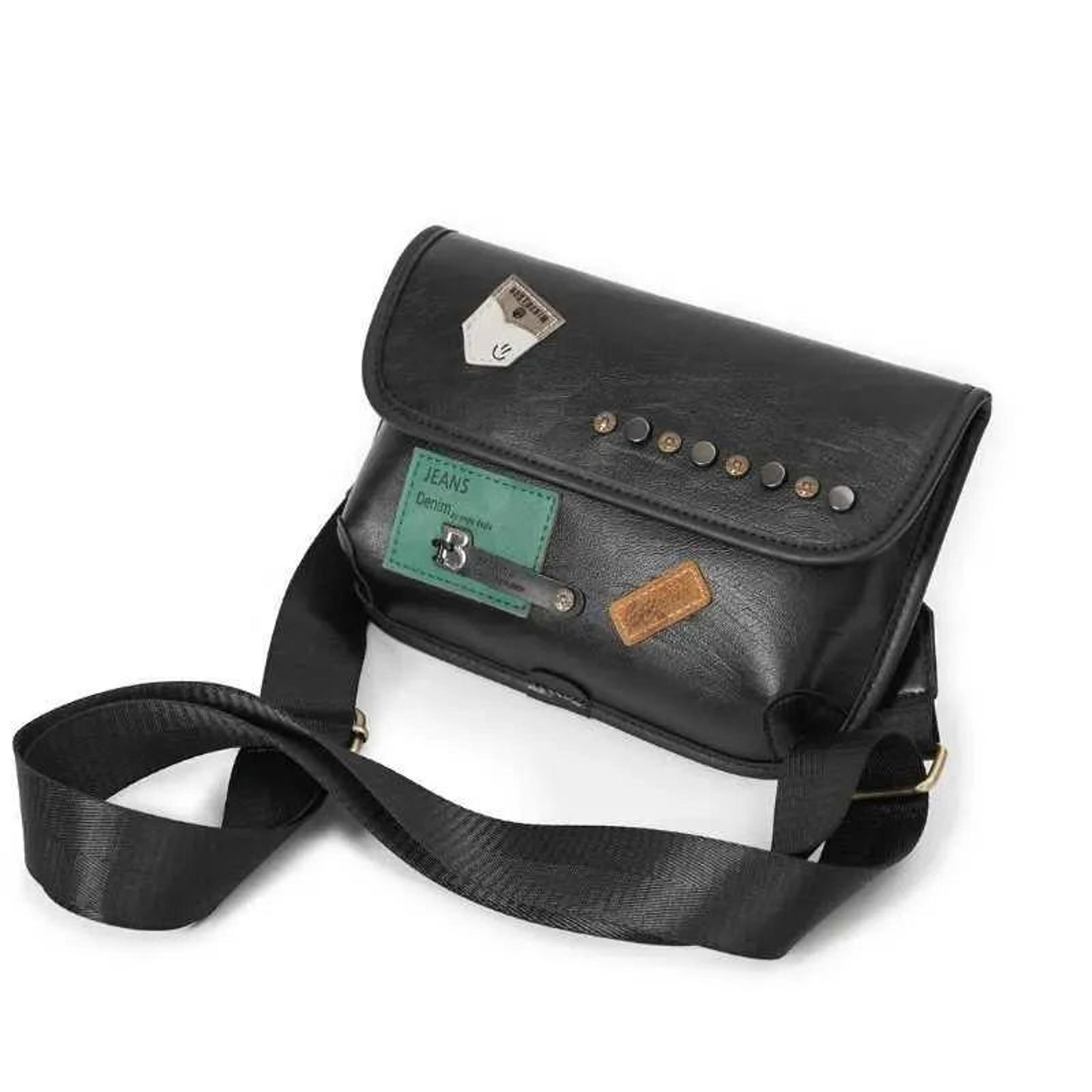 Men Small Crossbody Messenger Bag With Flap Closure And Rivet Accents 4