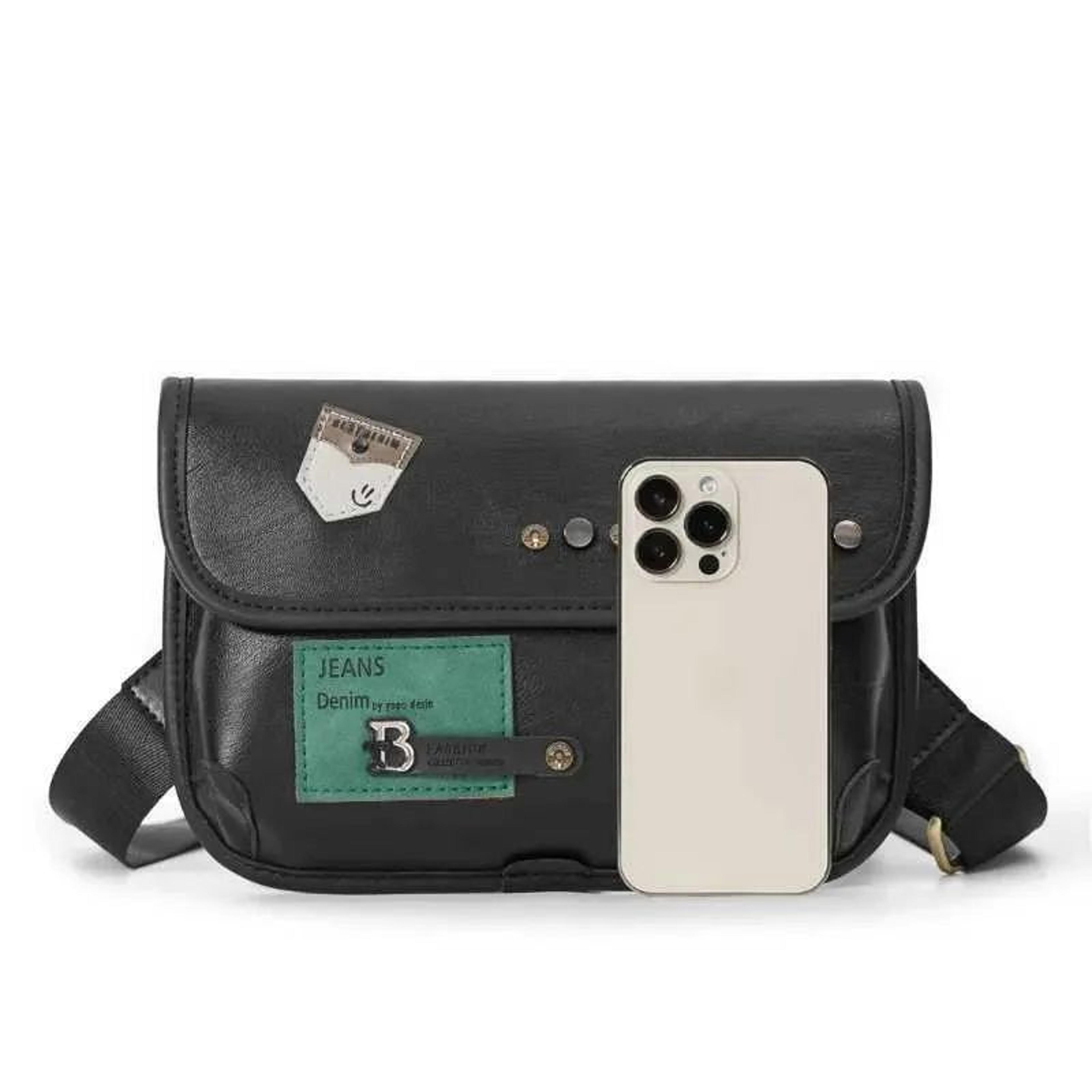 Men Small Crossbody Messenger Bag With Flap Closure And Rivet Accents 2