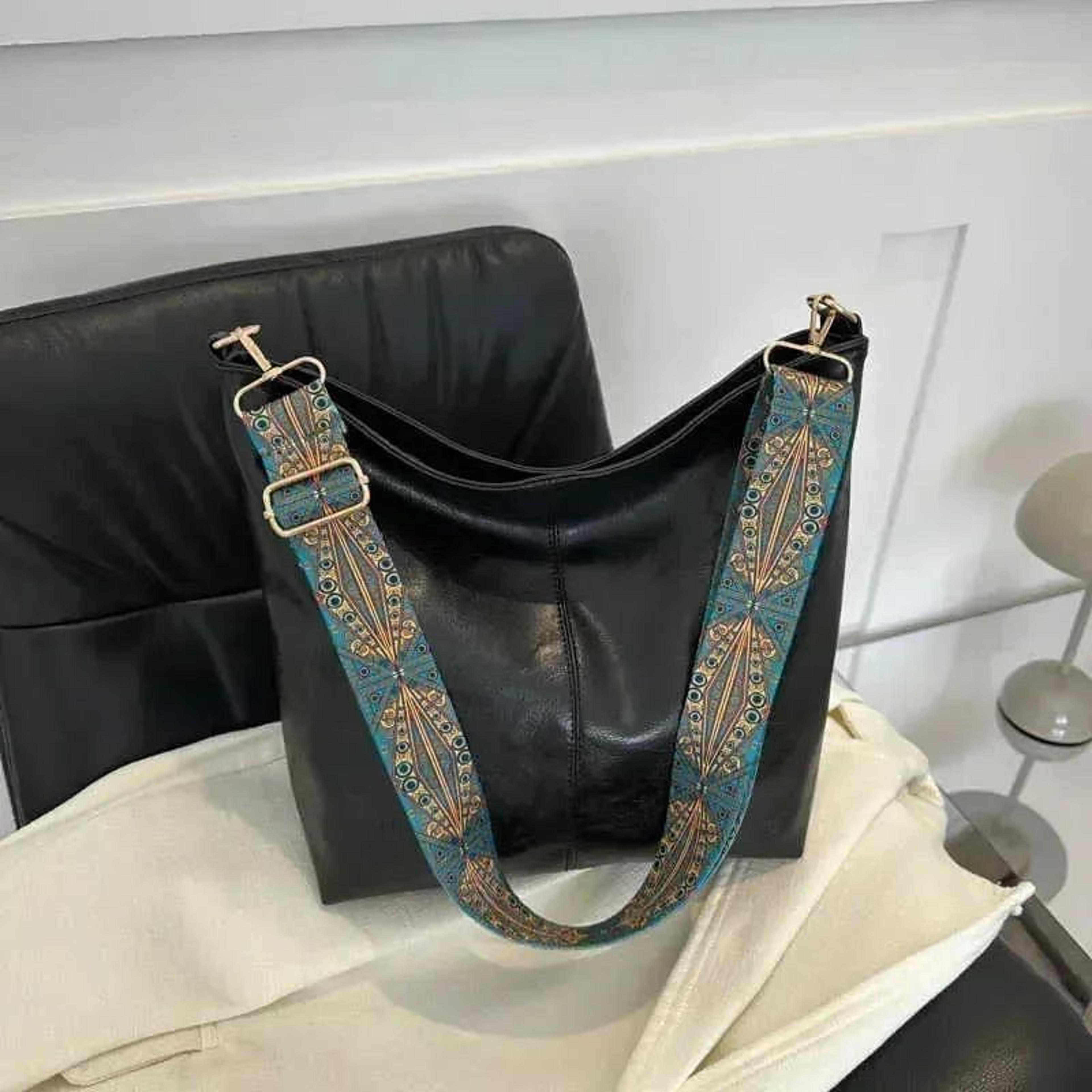 womens vintage pu leather bucket crossbody bag with wide shoulder strap