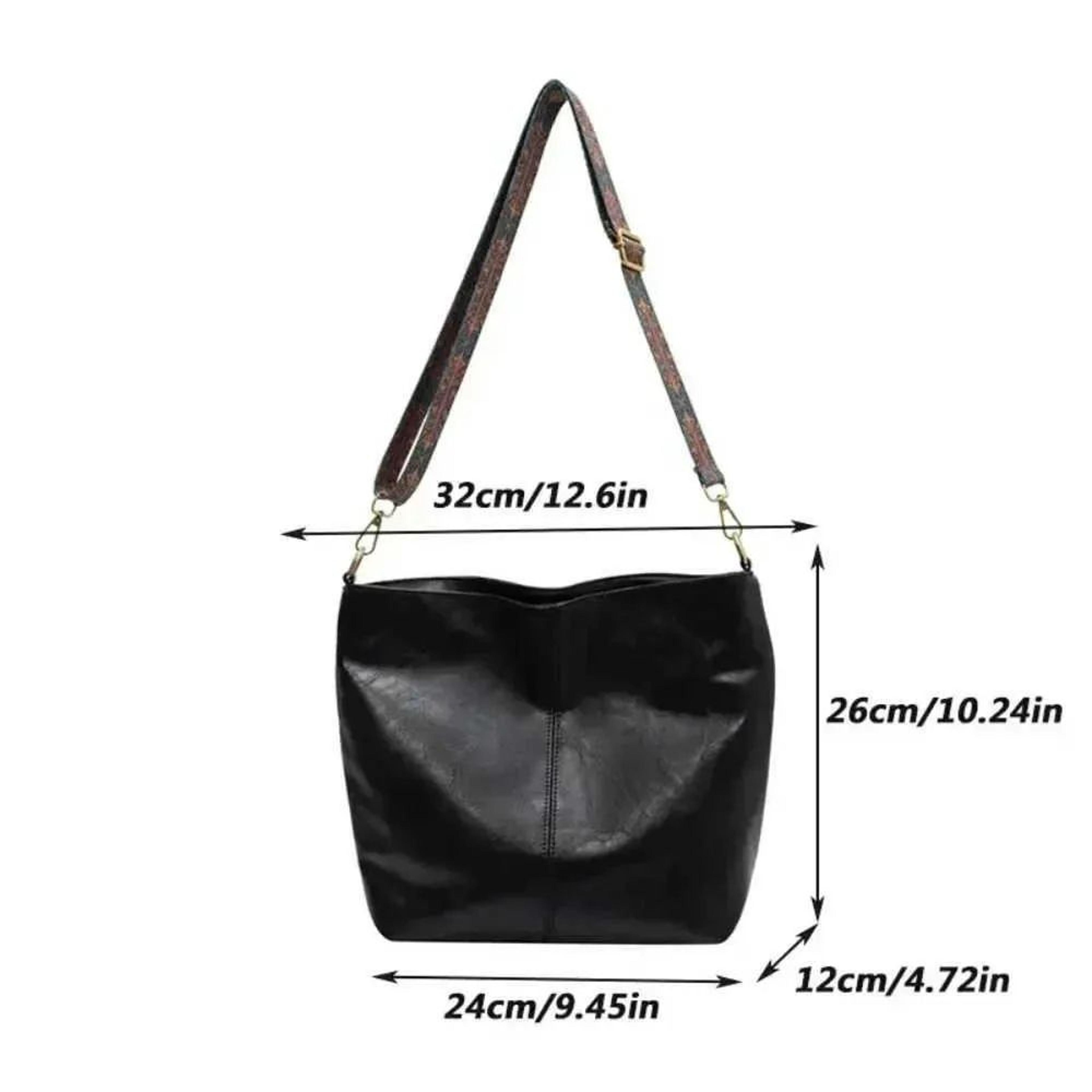 Womens Vintage PU Leather Bucket Crossbody Bag With Wide Shoulder Strap 4