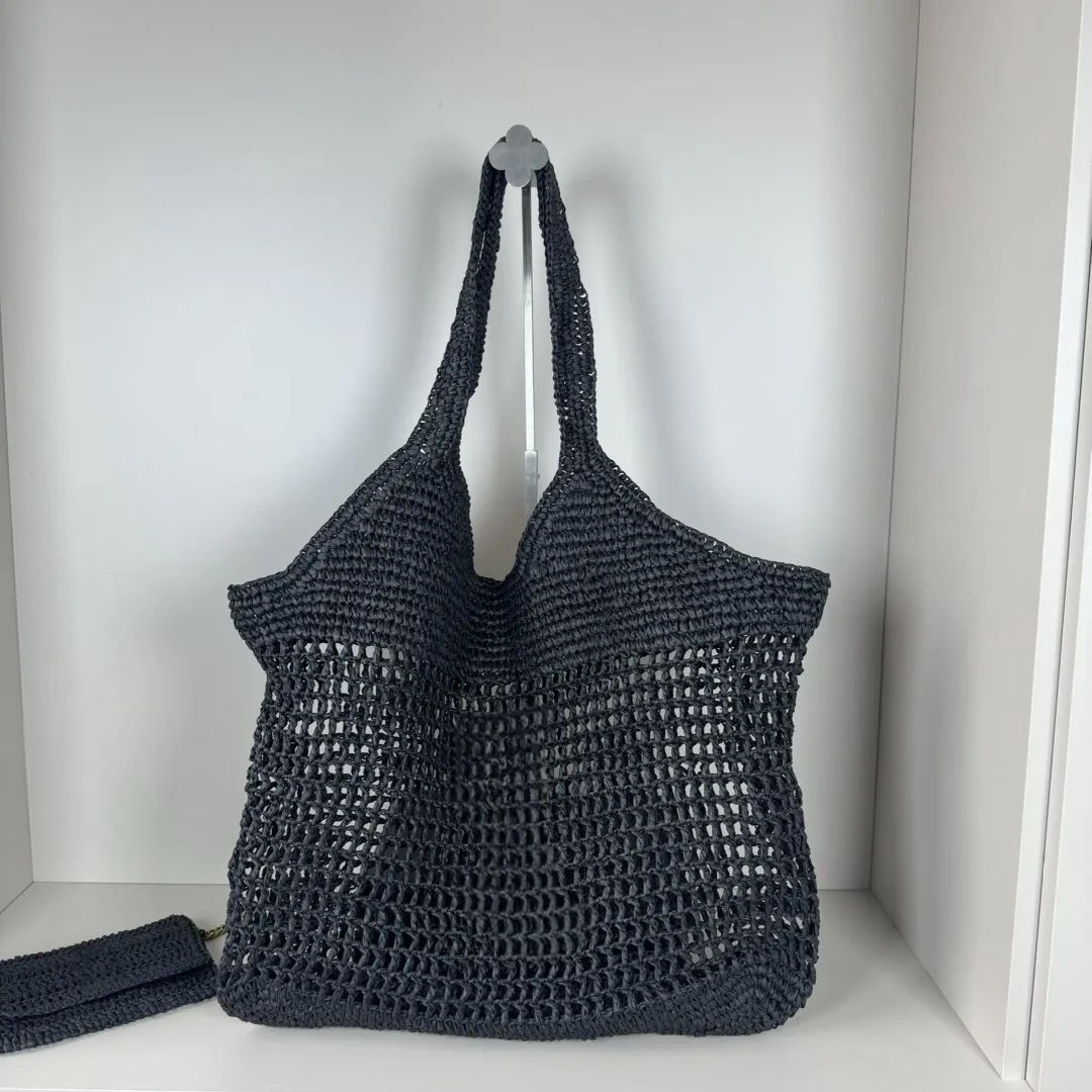 Large Raffia Straw Shoulder Tote Bag For Women With Metal Letter Accent 1