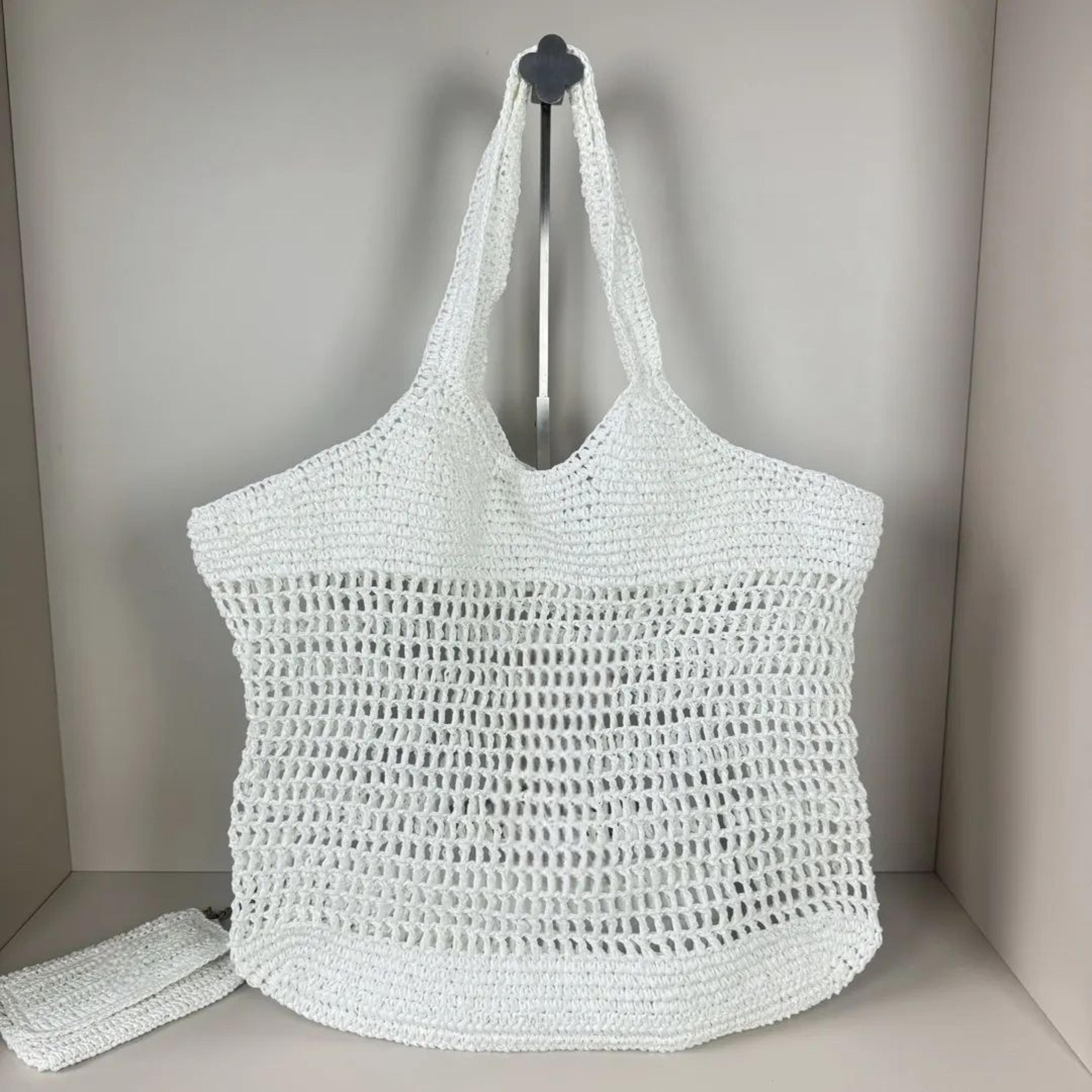 Large Raffia Straw Shoulder Tote Bag For Women With Metal Letter Accent 2