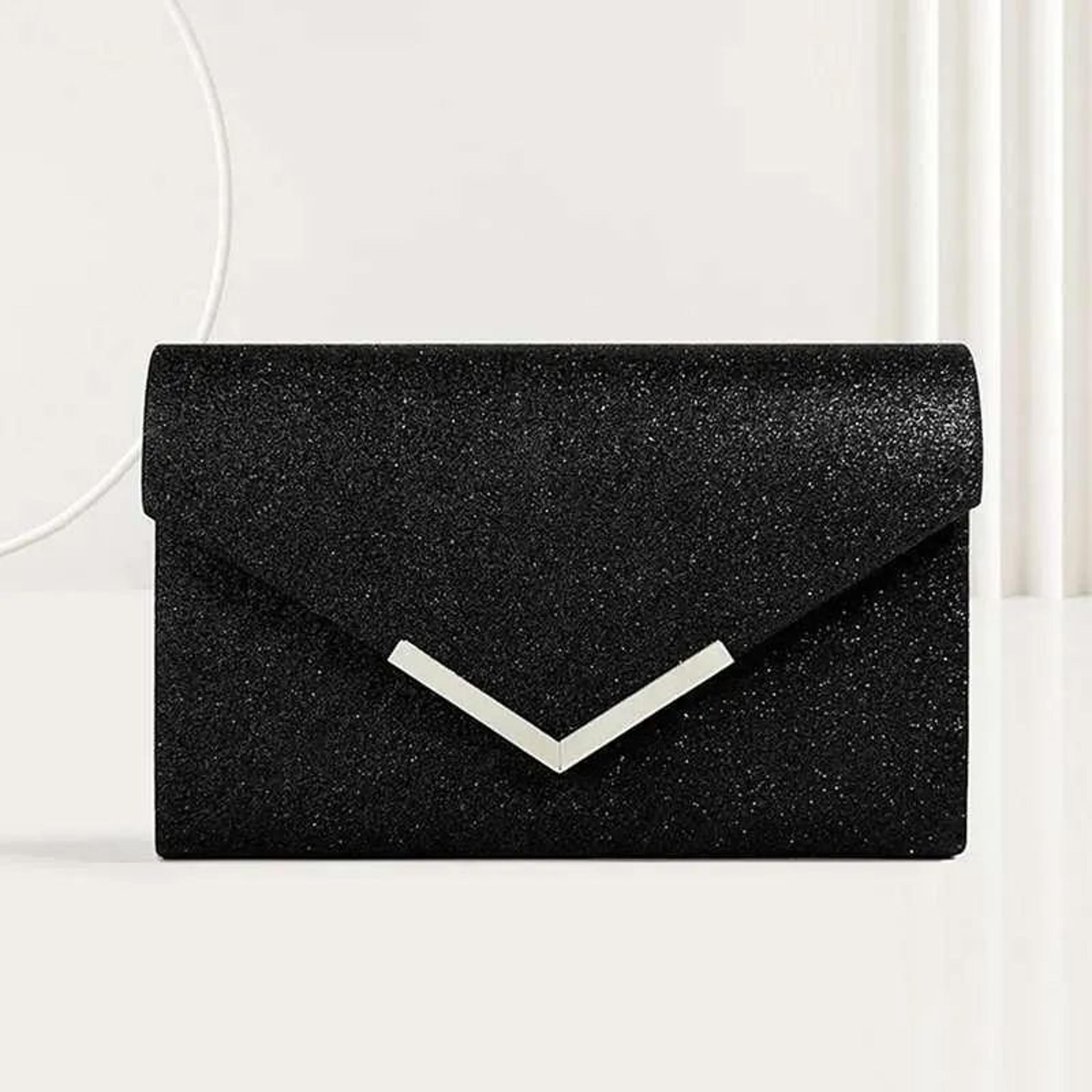 shiny envelope clutch evening bag with chain for weddings and parties