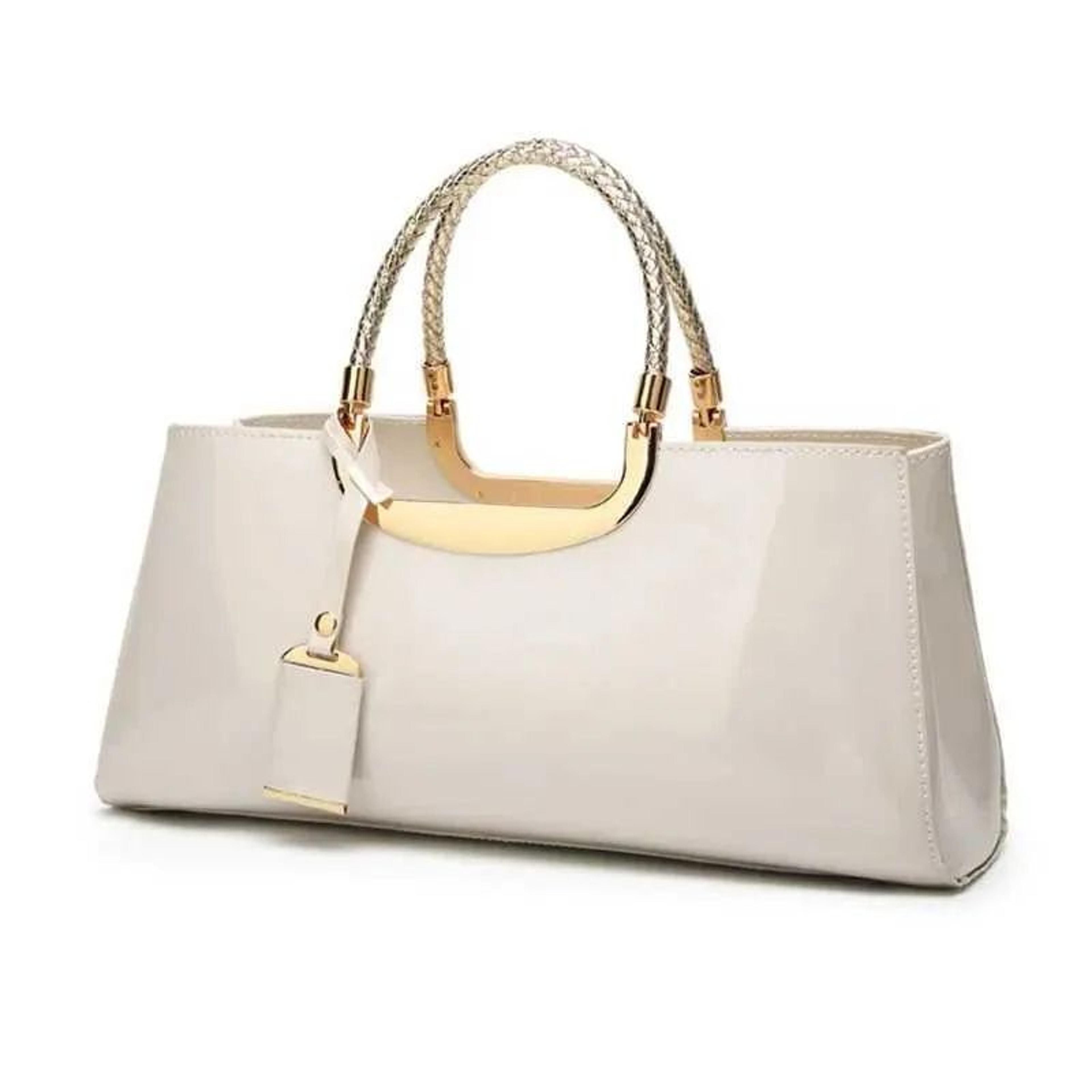 women's vintage patent leather evening clutch bag with top handle