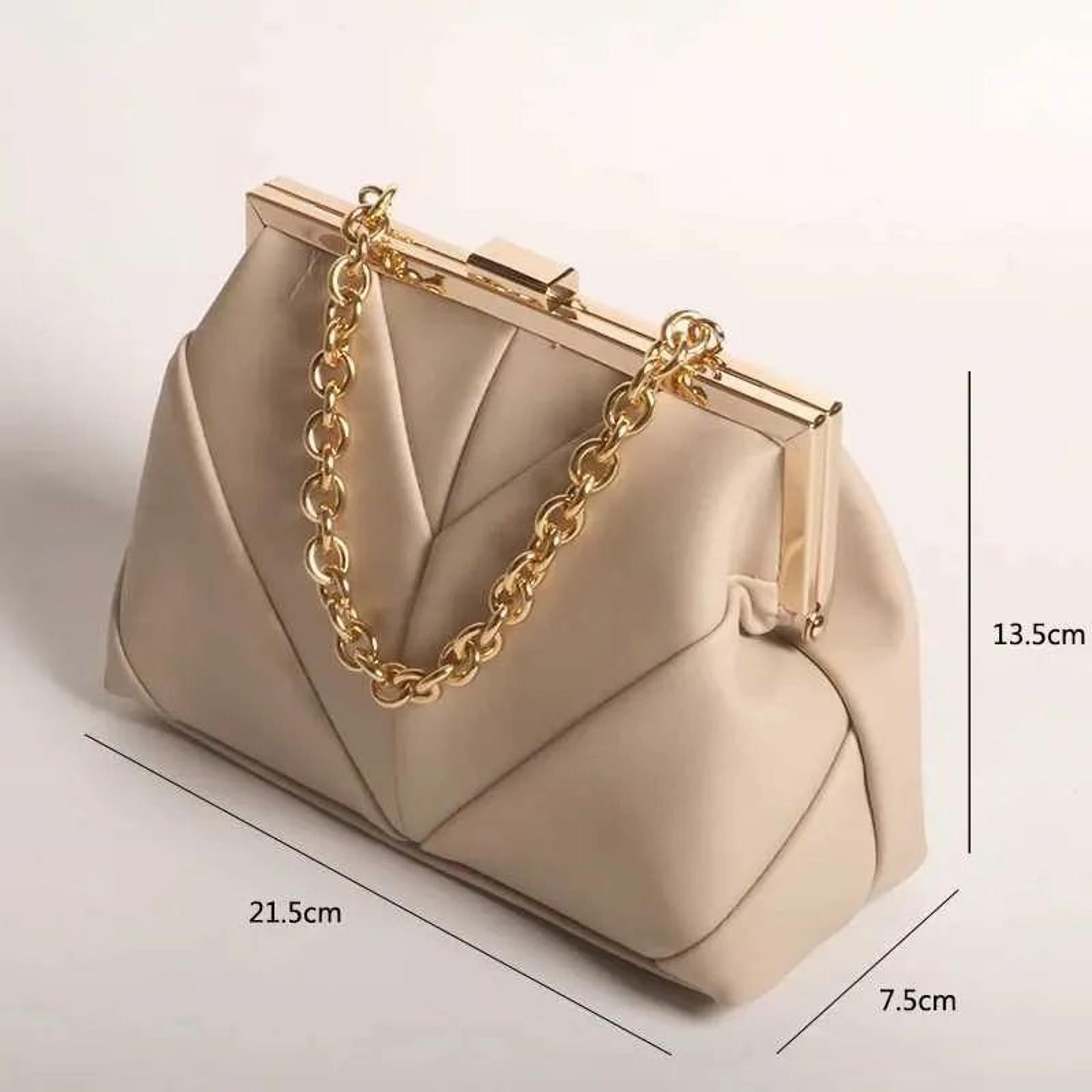Womens Evening Clutch Bag With Metal Buckle And Chain Shoulder Strap 1