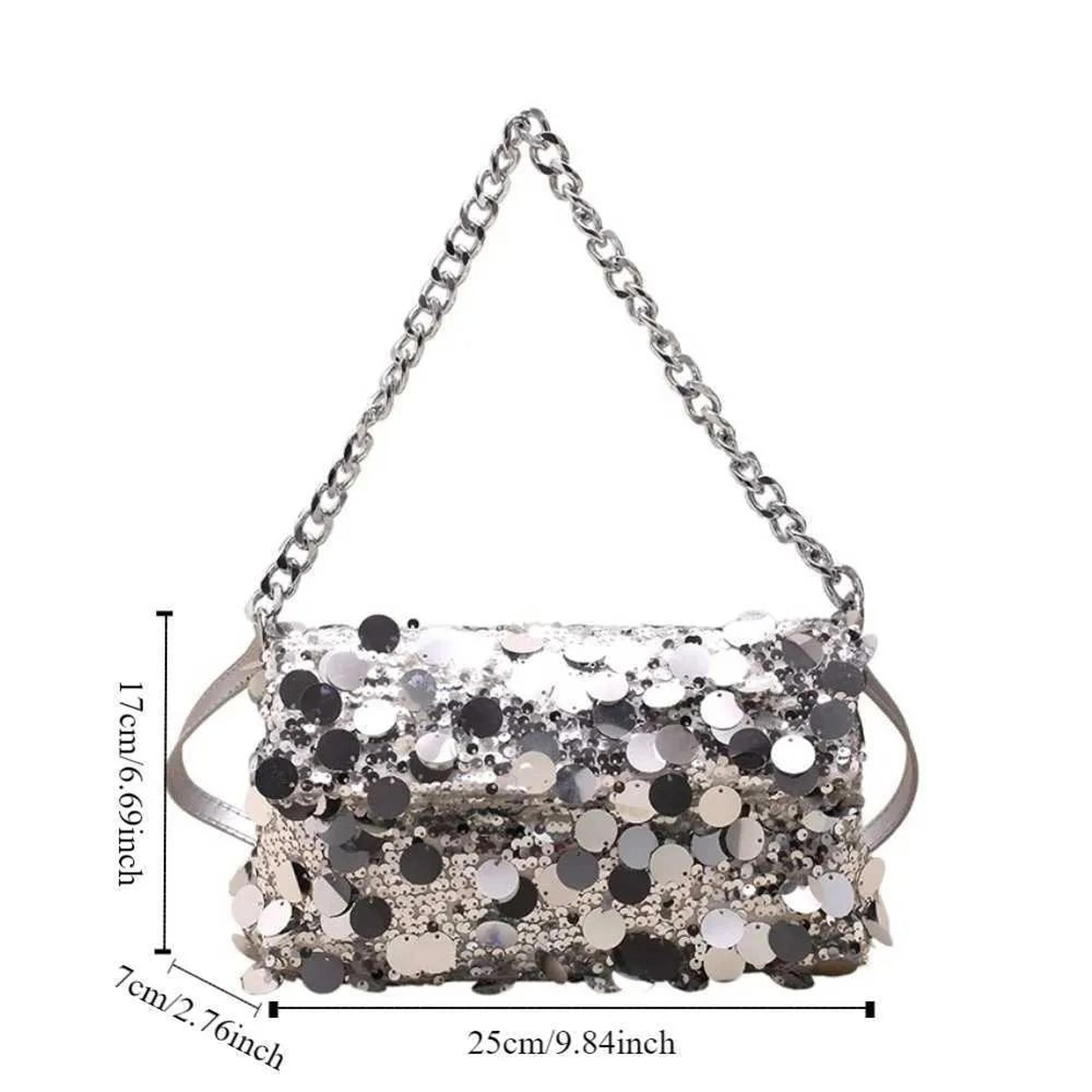 Womens Sequined Shoulder Bag With Circular Chain Handle And Tassel Detail 3