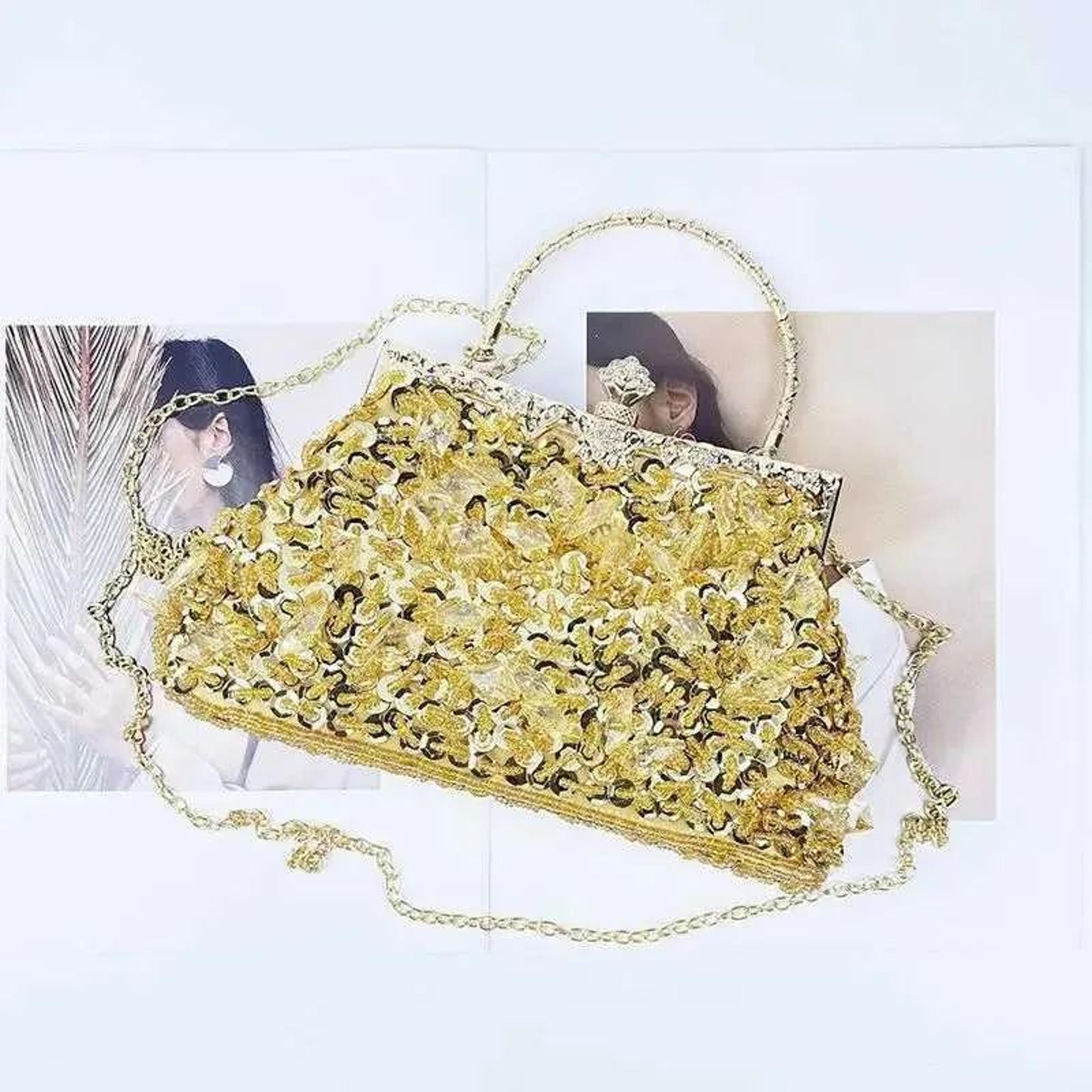 beaded evening clutch bag with sparkling sequins and clasp closure