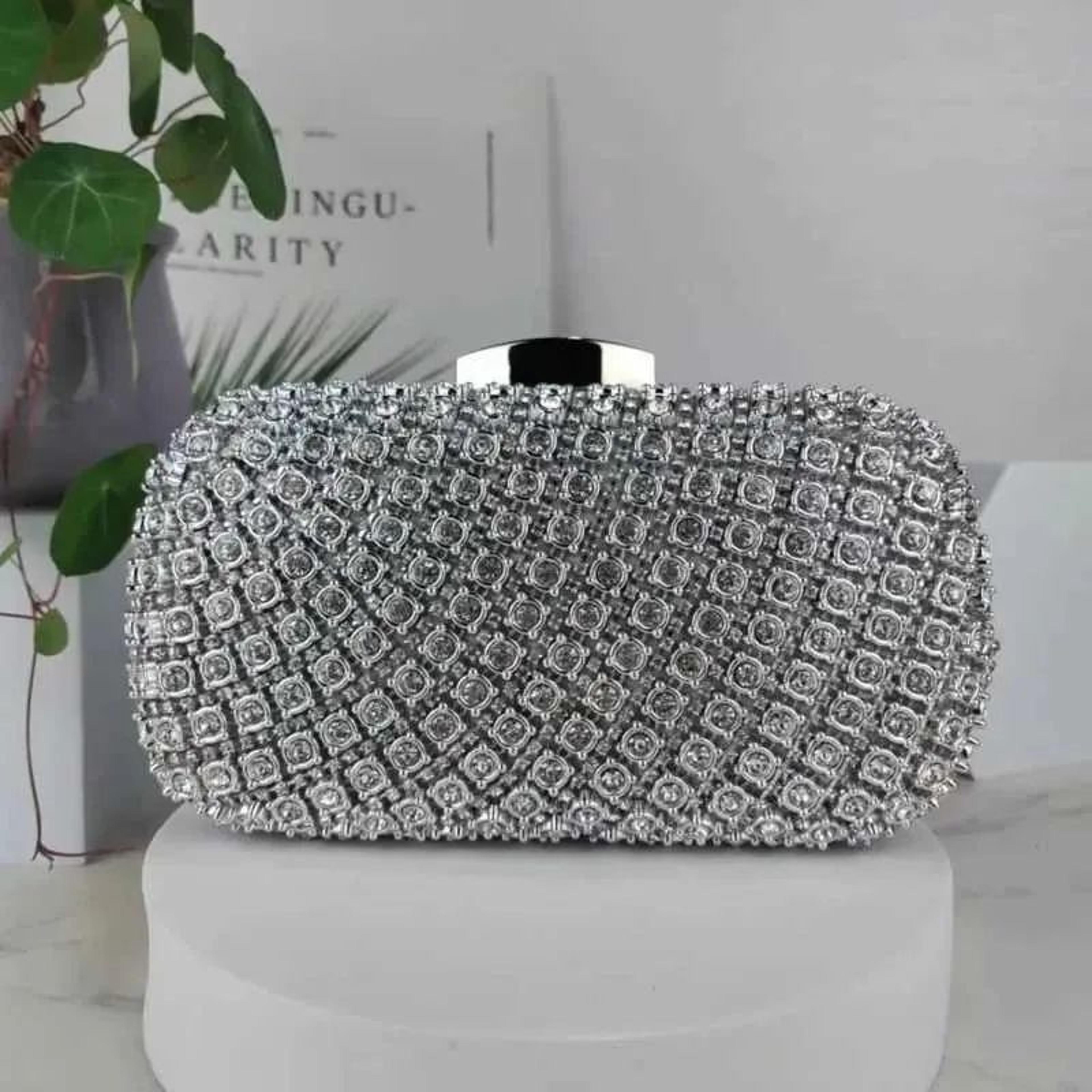 Women Silver Crystal Evening Clutch Bag For Weddings And Formal Events 1