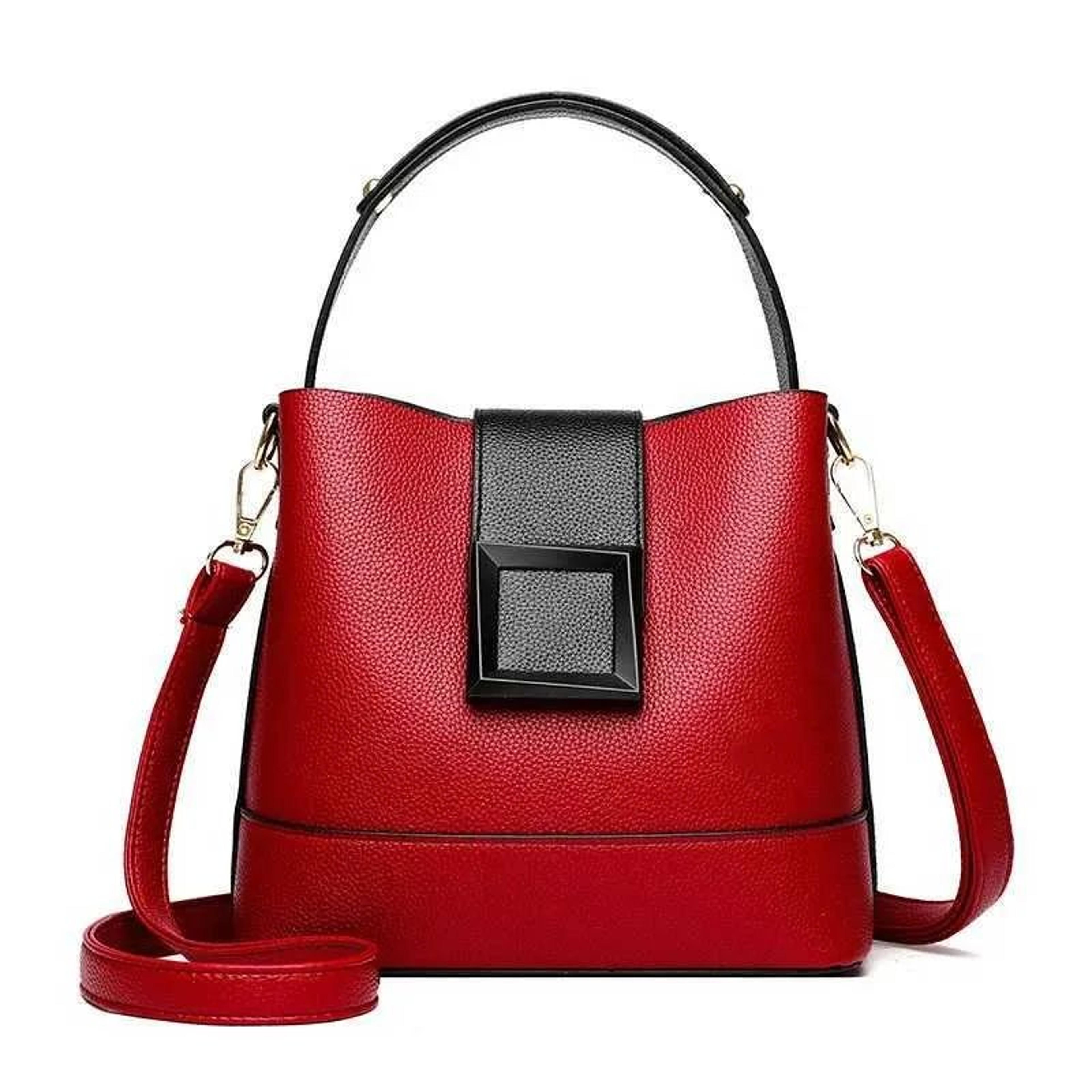 womens genuine leather bucket bag with adjustable shoulder strap and top handle