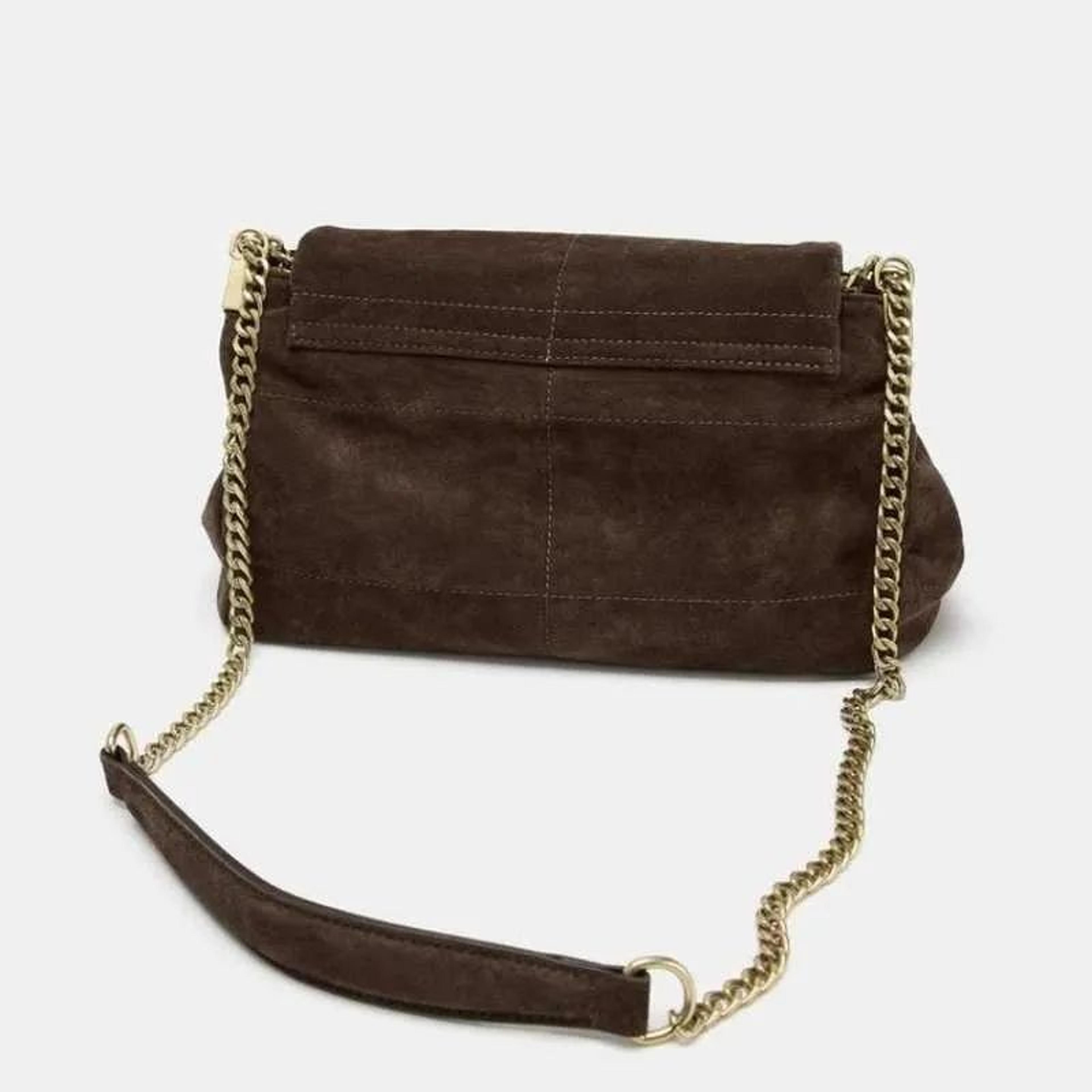 Womens Quilted Suede Shoulder Bag With Chain Strap And Zipper Closure 2