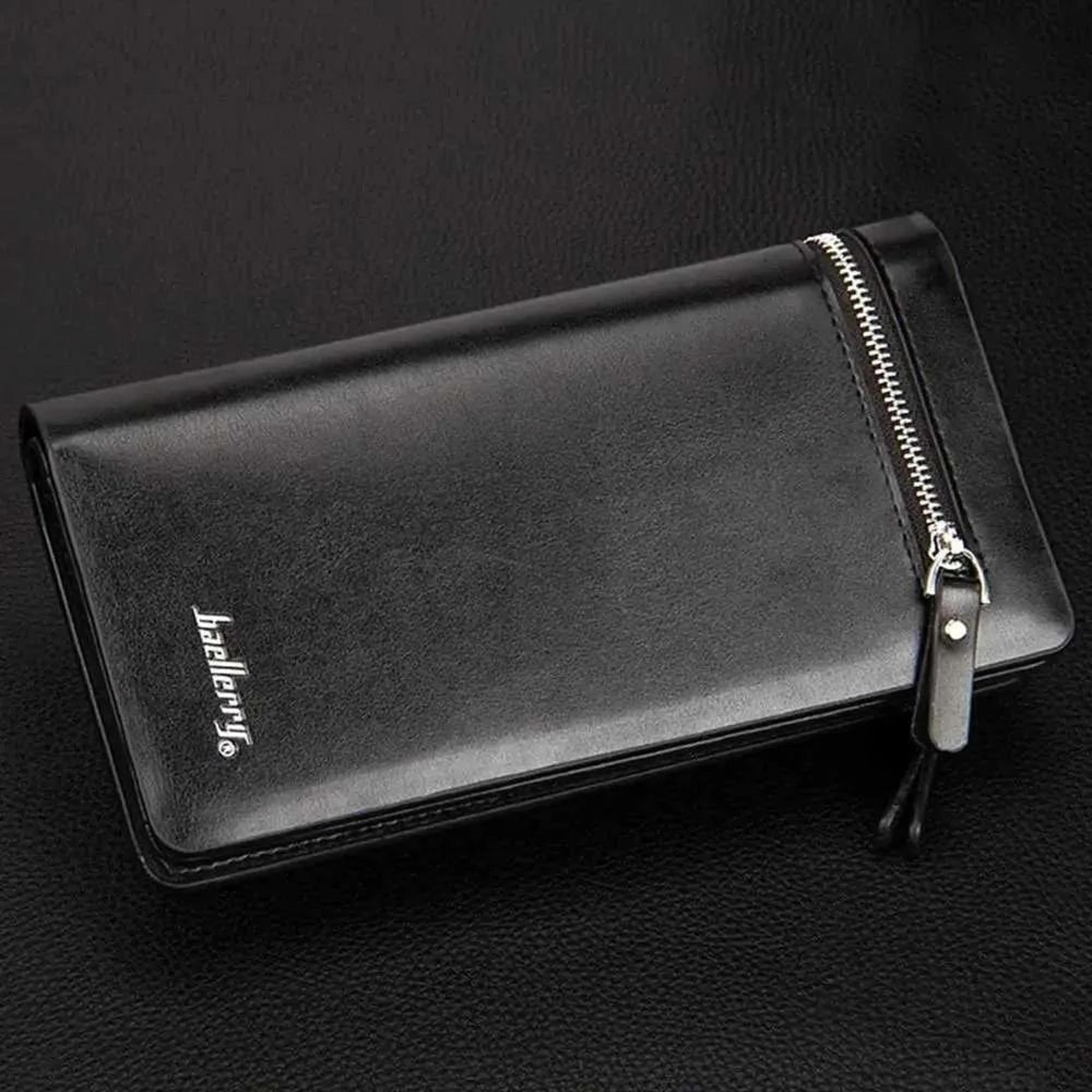 Mens Long PU Leather Wallet With Double Zipper And Phone Pocket 2