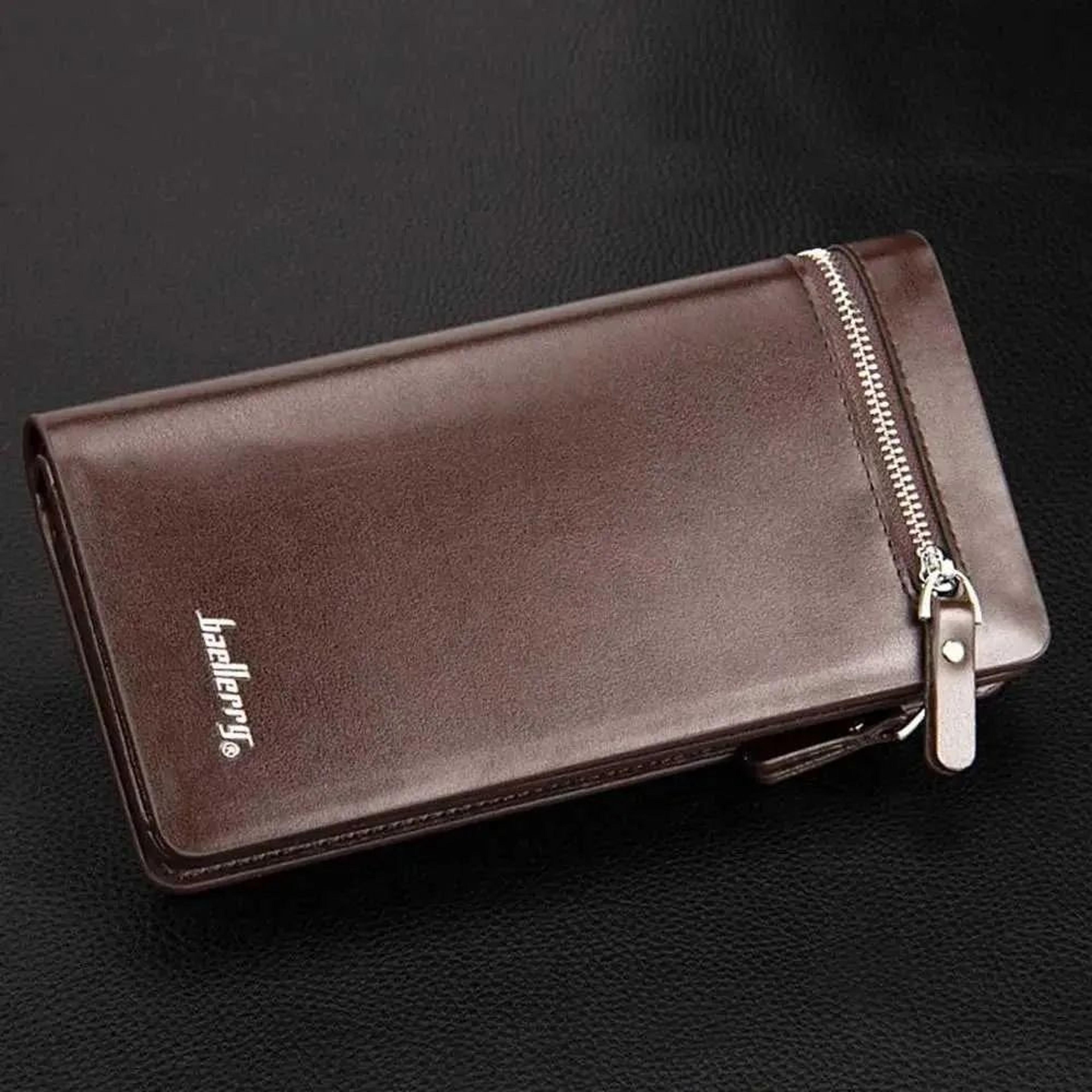Mens Long PU Leather Wallet With Double Zipper And Phone Pocket 1