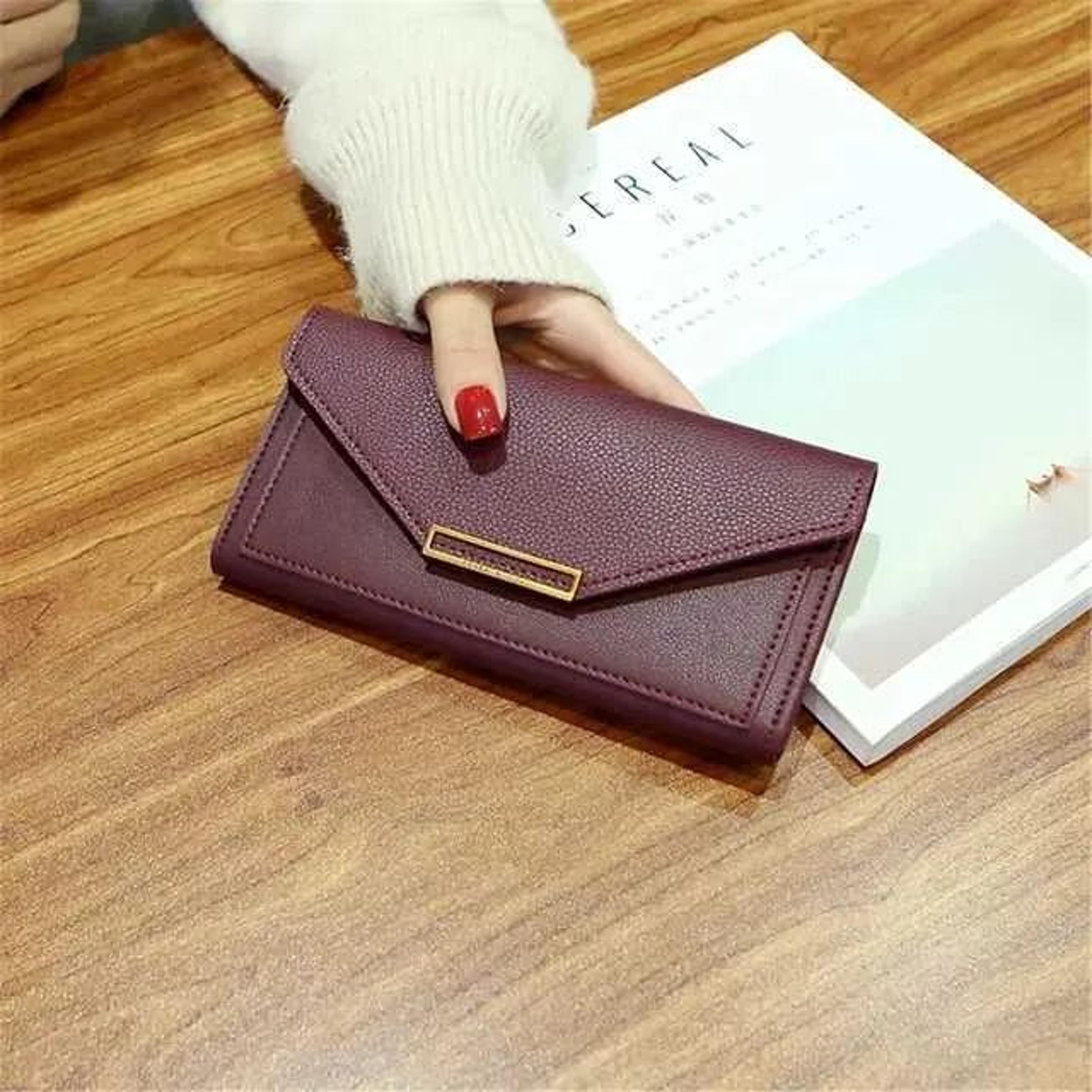 women long pu leather wallet with buckle clasp and clutch design