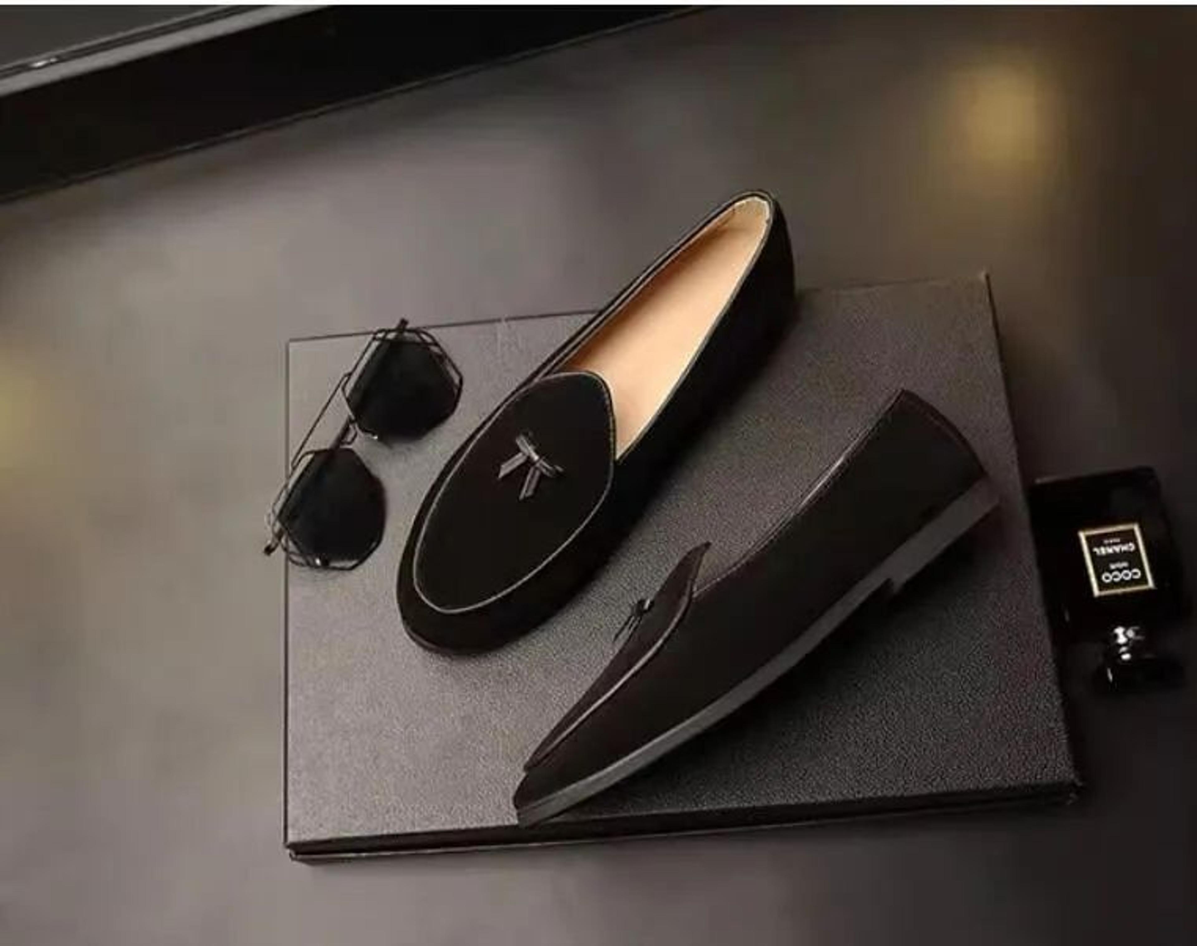 unisex suede leather bow loafers classic slip-on flat dress shoes