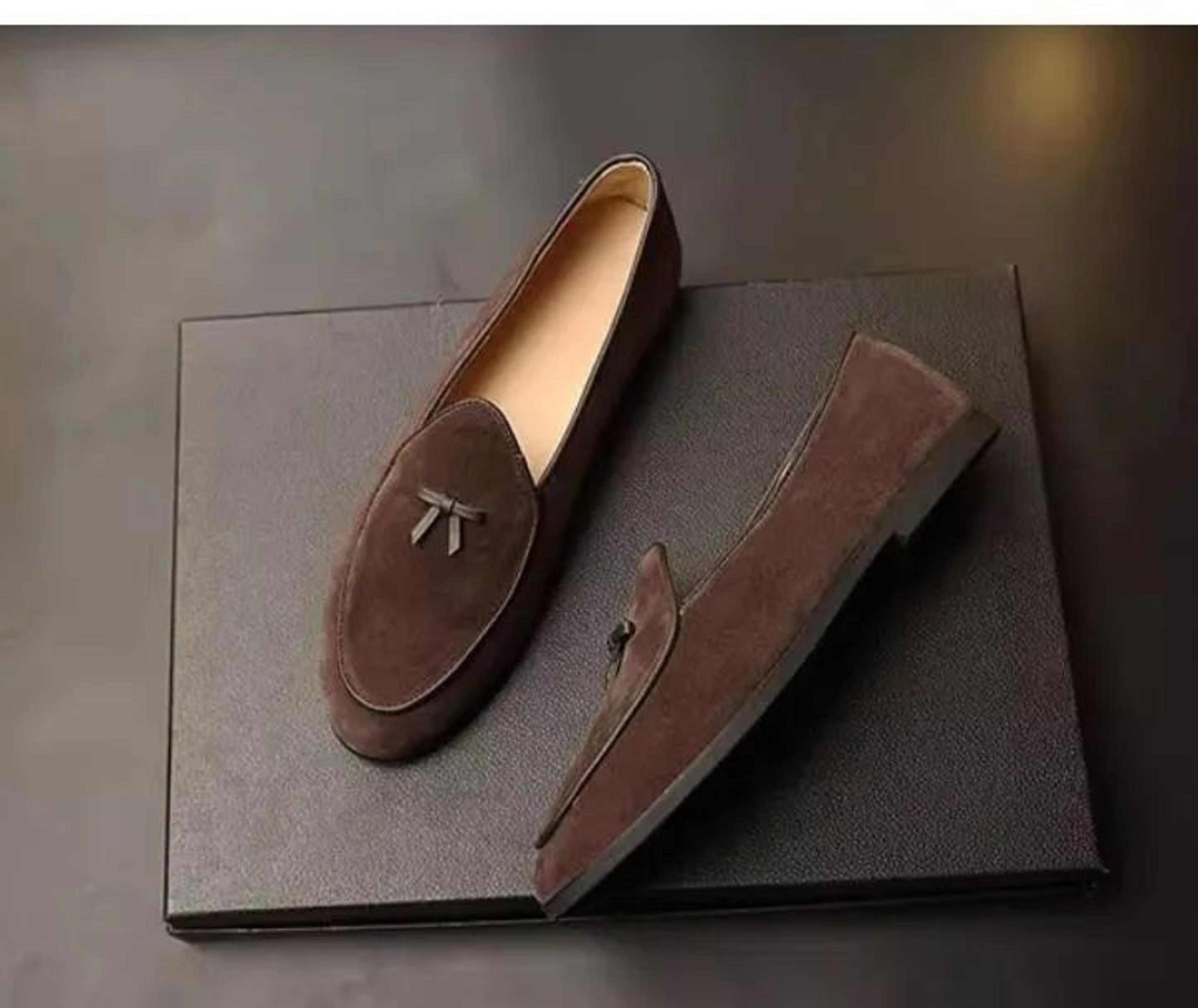 Unisex Suede Leather Bow Loafers Classic SlipOn Flat Dress Shoes 4